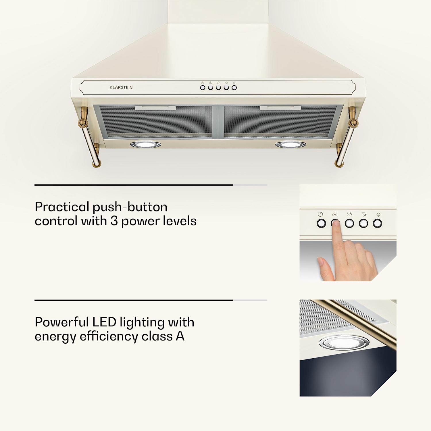 Victoria afzuigkap 60 cm retro design 644,5 m³/h 2 ledlampen 60 cm | Vintage Crème