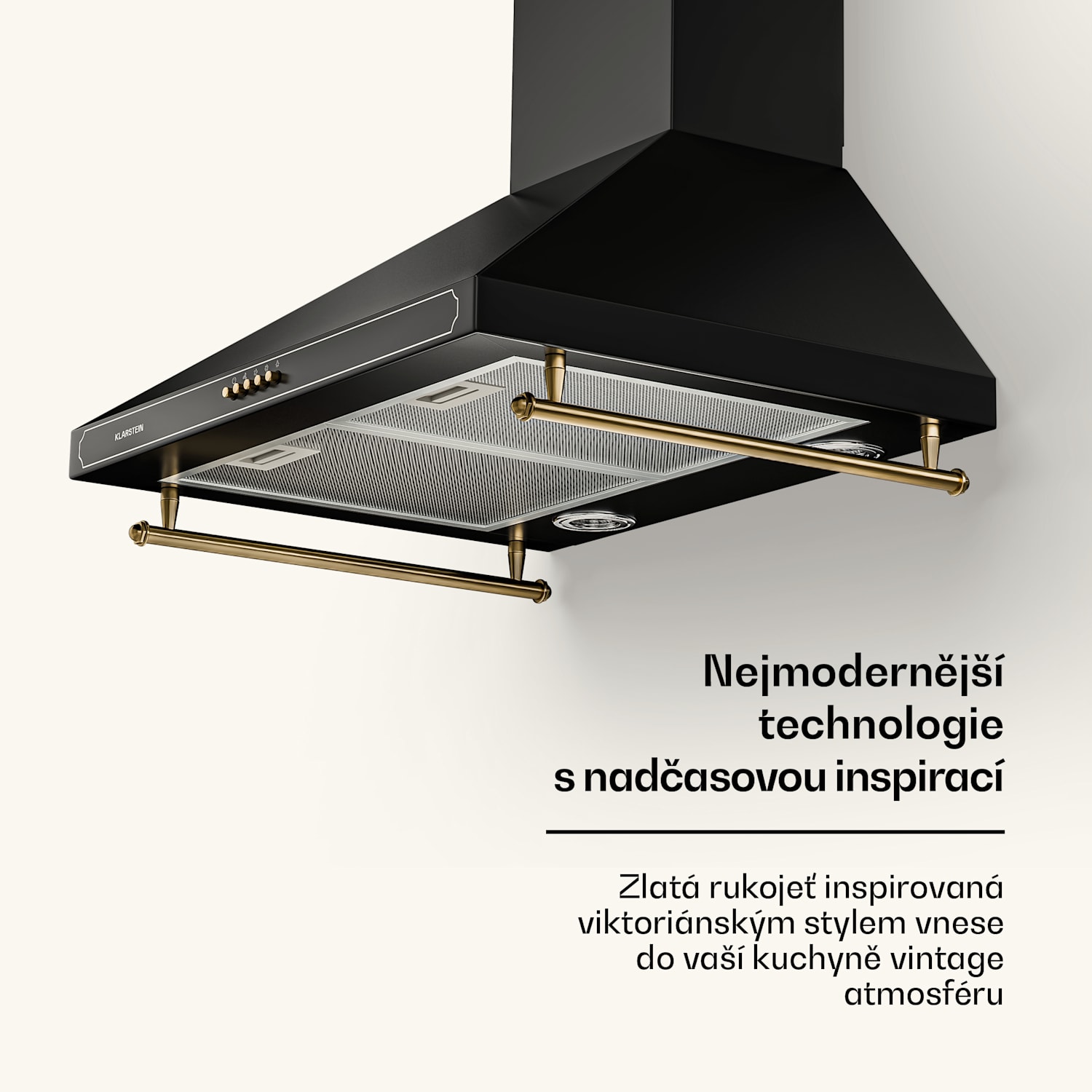 Victoria, digestoř, 60 cm, nástěnná, 644,5 m³/h, LED, retro design, černá 