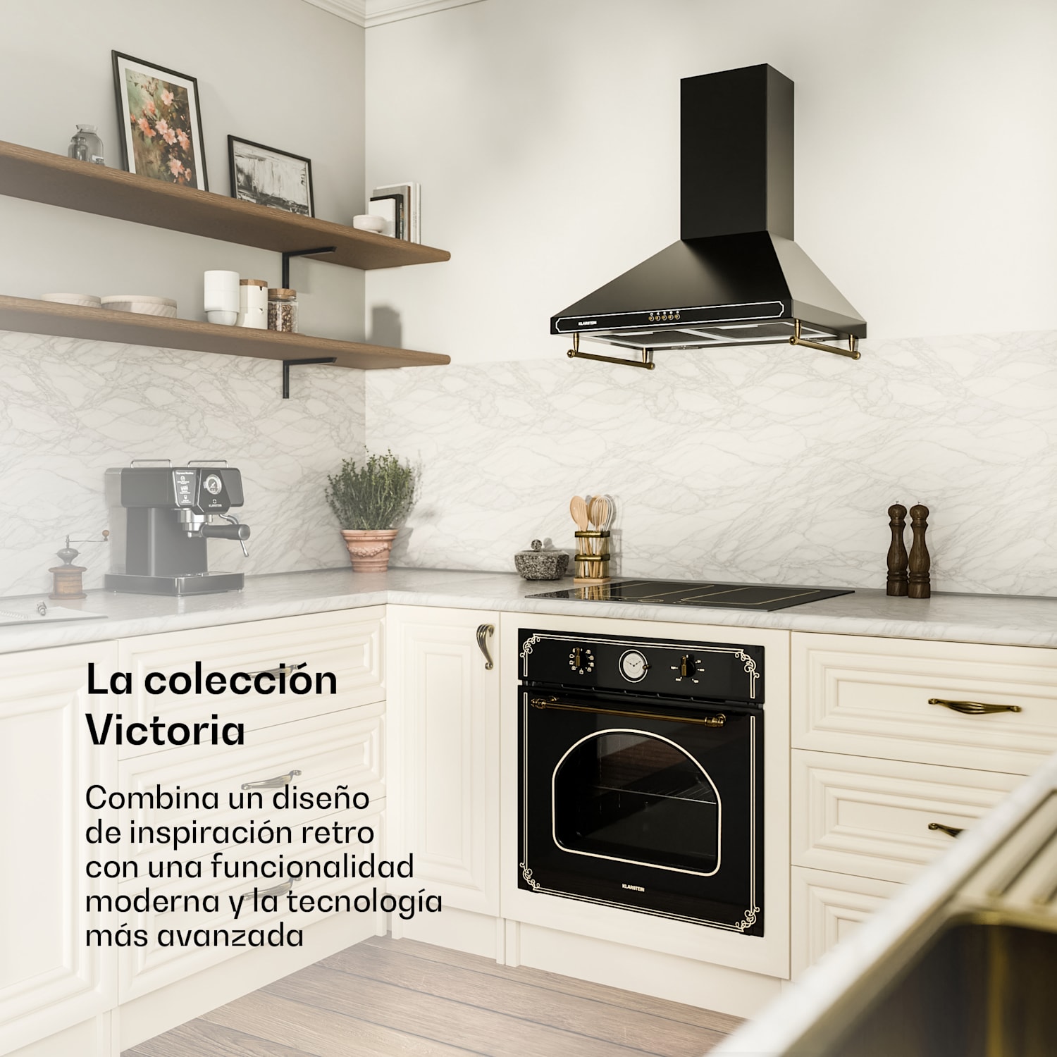 Campana de cocina Victoria 60 cm diseño retro 644,5m³/h 2 lámparas LED 60 cm | Negro