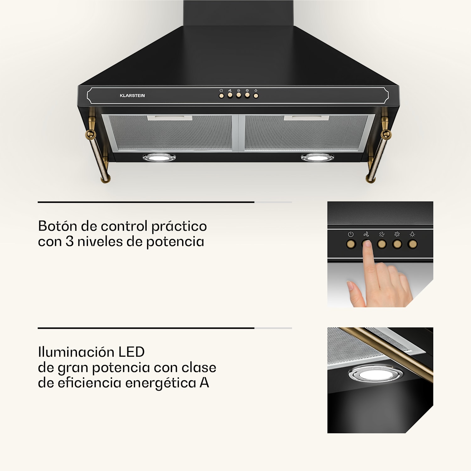 Campana de cocina Victoria 60 cm diseño retro 644,5m³/h 2 lámparas LED 60 cm | Negro