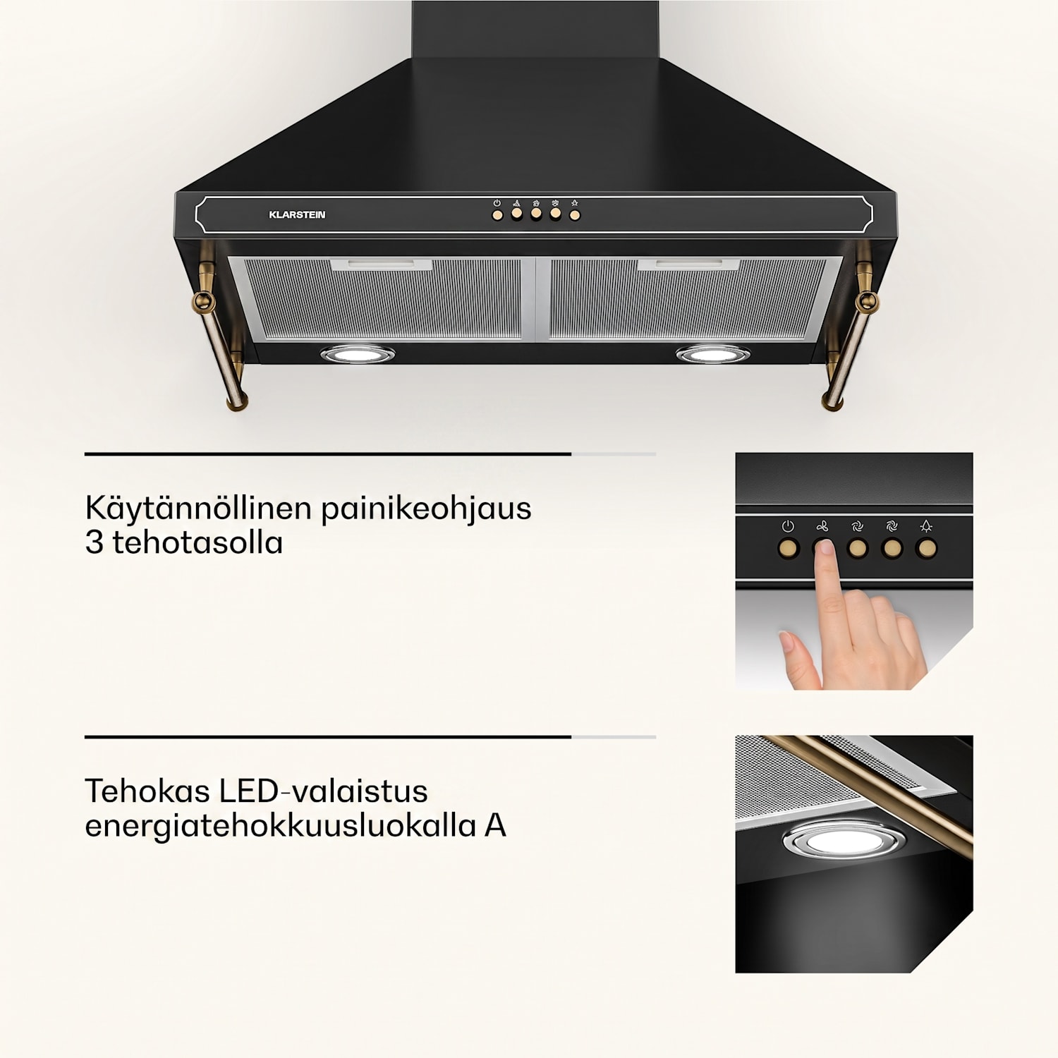 Victoria-liesituuletin 60 cm retromuotoilu 630 m³/h 2 LED-lamppua 60 cm | Musta