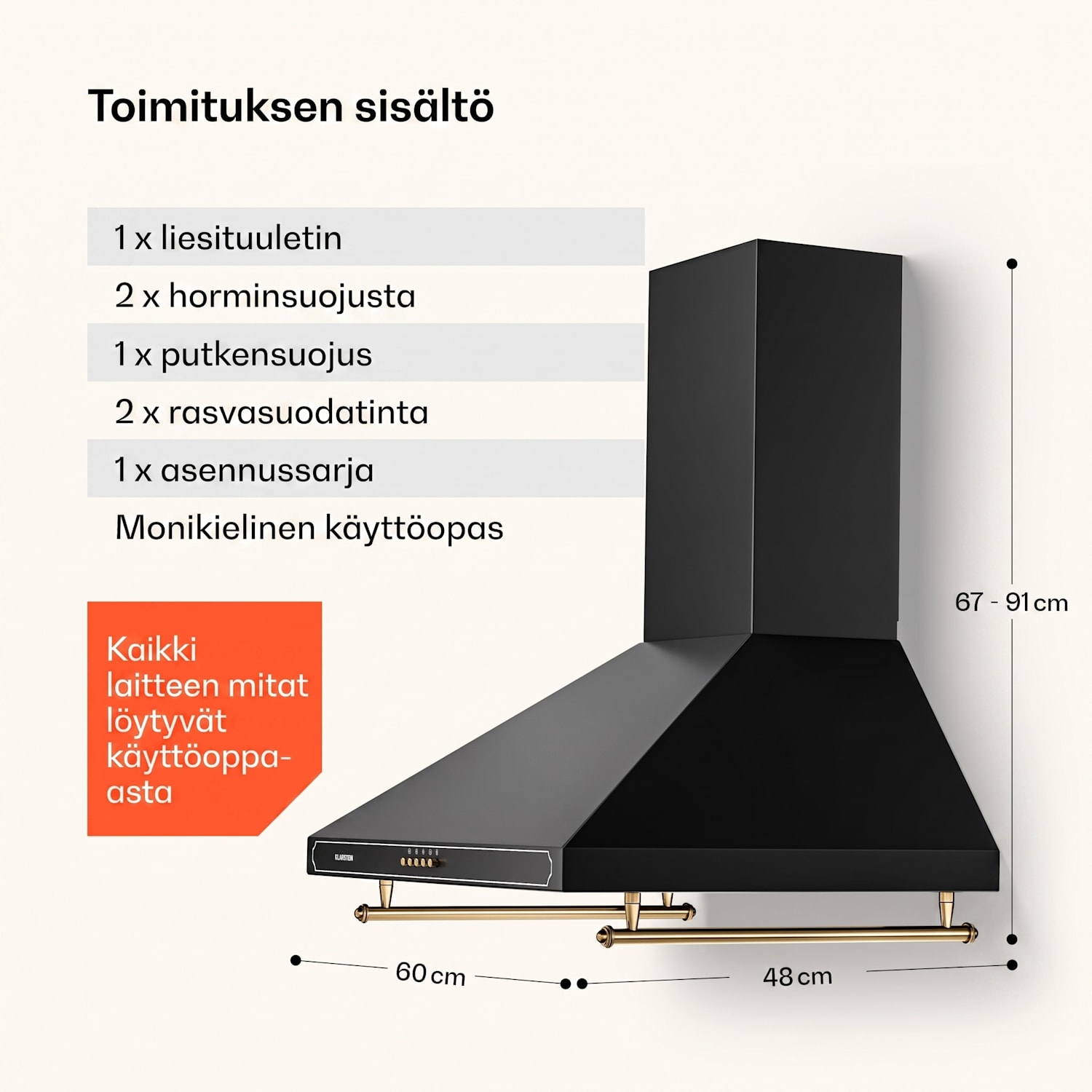 Victoria-liesituuletin 60 cm retromuotoilu 630 m³/h 2 LED-lamppua 60 cm | Musta