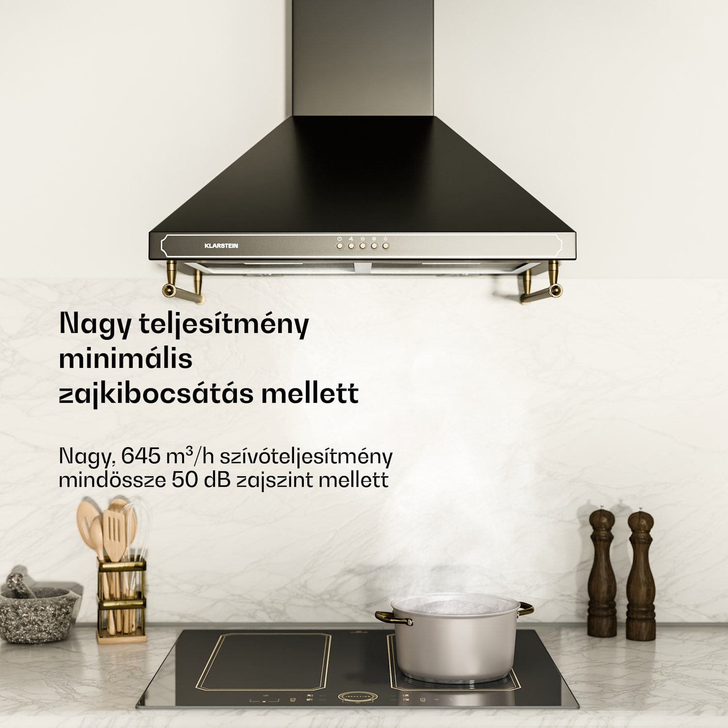 Victoria 60, páraelszívó, 60 cm, retro kialakítás, 644,5 m³/ó, 2 LED lámpa 60 cm | Fekete