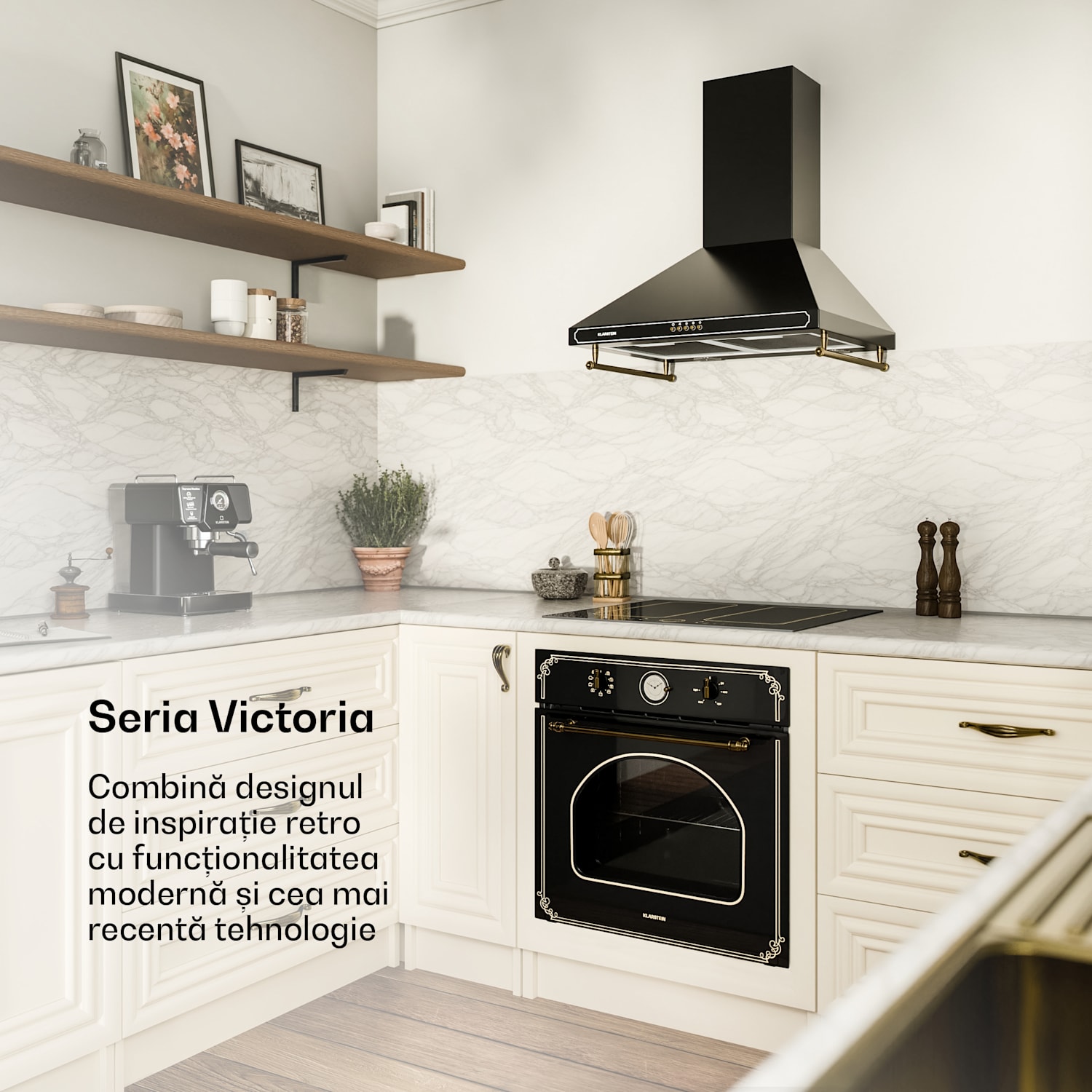 Victoria, hotă extractoare, 60 cm, design retro, 644,5 m³ / h, 2 lumini LED 60 cm | Negru