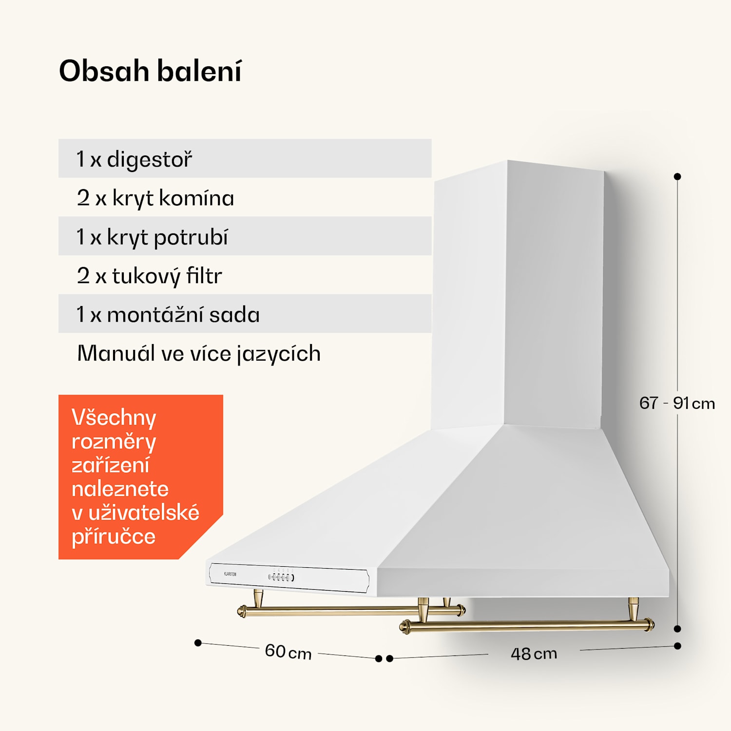 Victoria, digestoř, 60 cm, nástěnná, 644,5 m³/h, LED, retro design, černá 