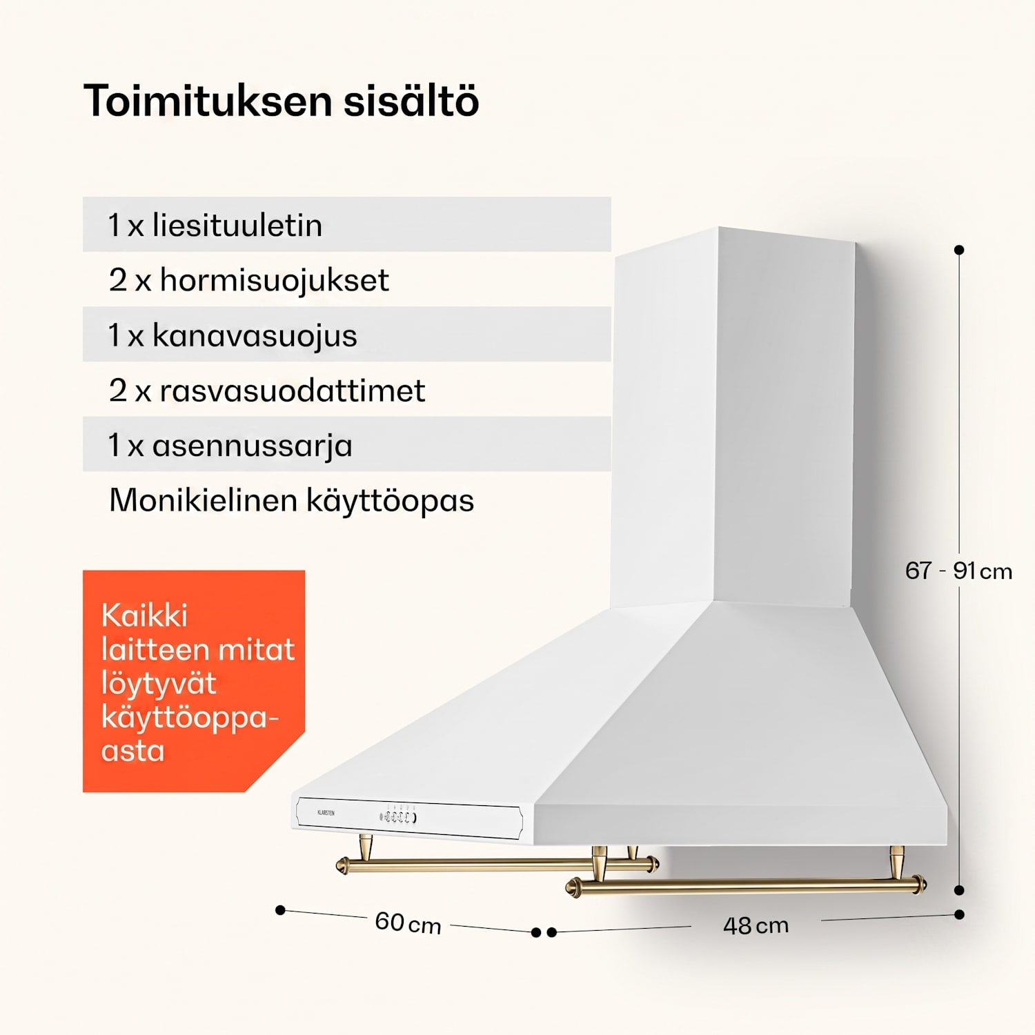 Victoria liesituuletin 60 cm retro-muotoilu 630 m³/h 2 LED-valoa 60 cm | Valkoinen