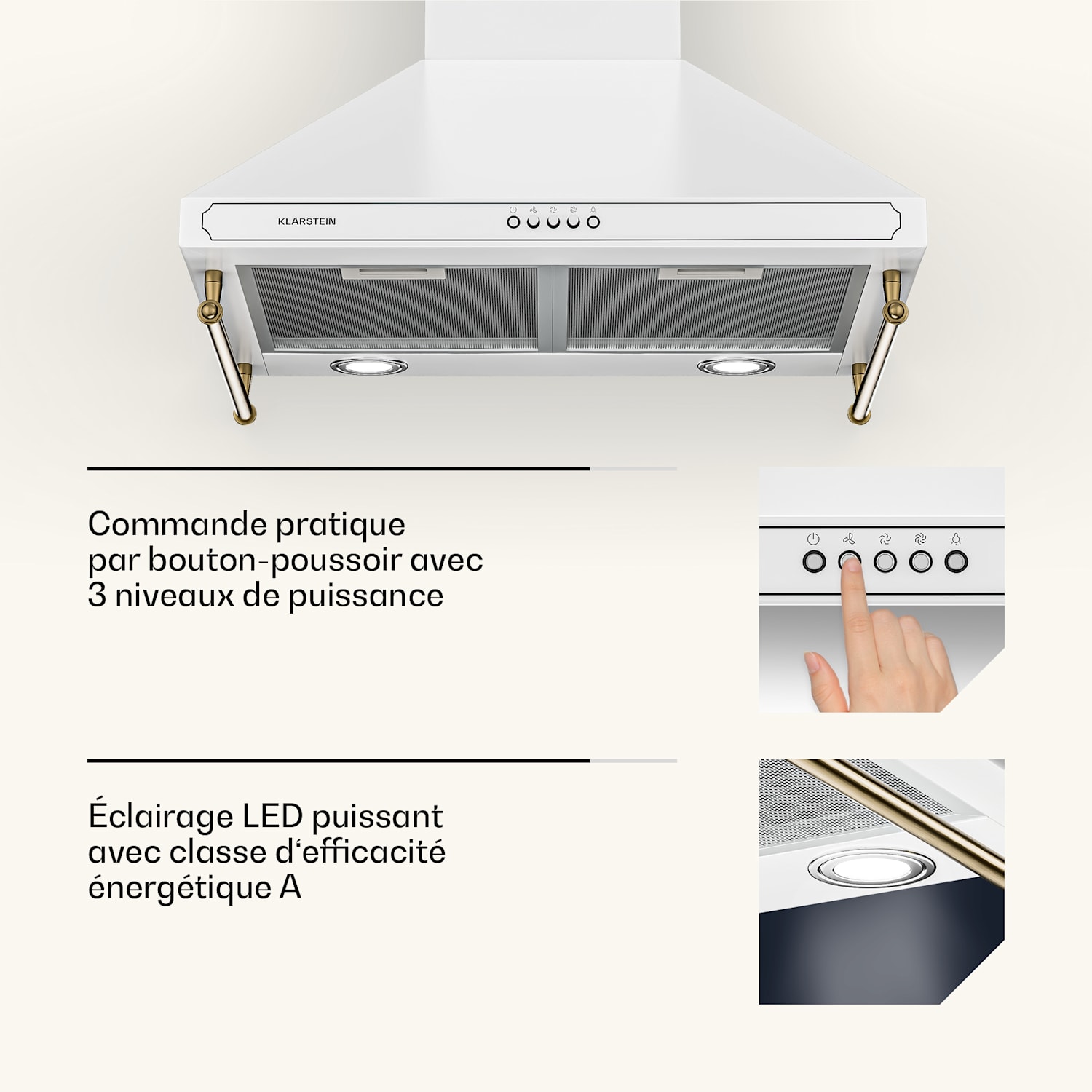 Victoria afzuigkap 60 cm retro design 644,5 m³/h 2 ledlampen 60 cm | Wit
