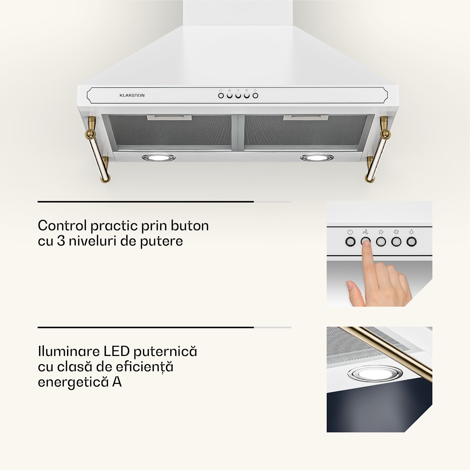 Victoria, hotă extractoare, 60 cm, design retro, 644,5 m³ / h, 2 lumini LED 60 cm | Alb