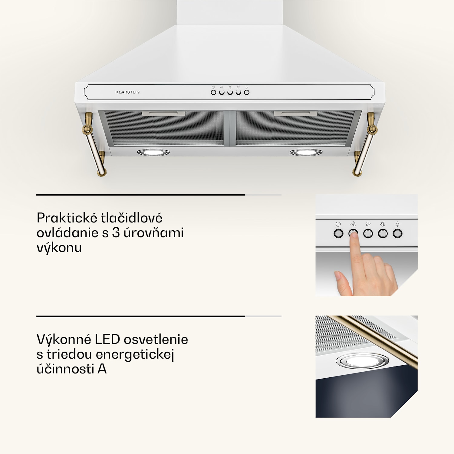 Victoria, digestor, 60 cm, nástenný, 644,5 m³/h, LED, retro dizajn, čierny 60 cm | Biela