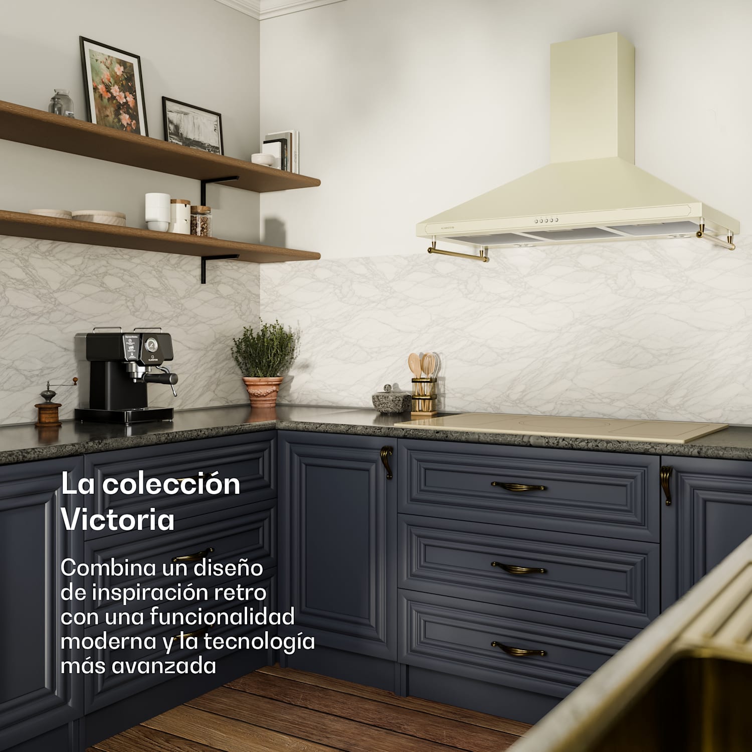 Victoria 90 Campana de cocina 90 cm Diseño retro 644,5 m³/h 2 lámparas led 90 cm | Crema Vintage