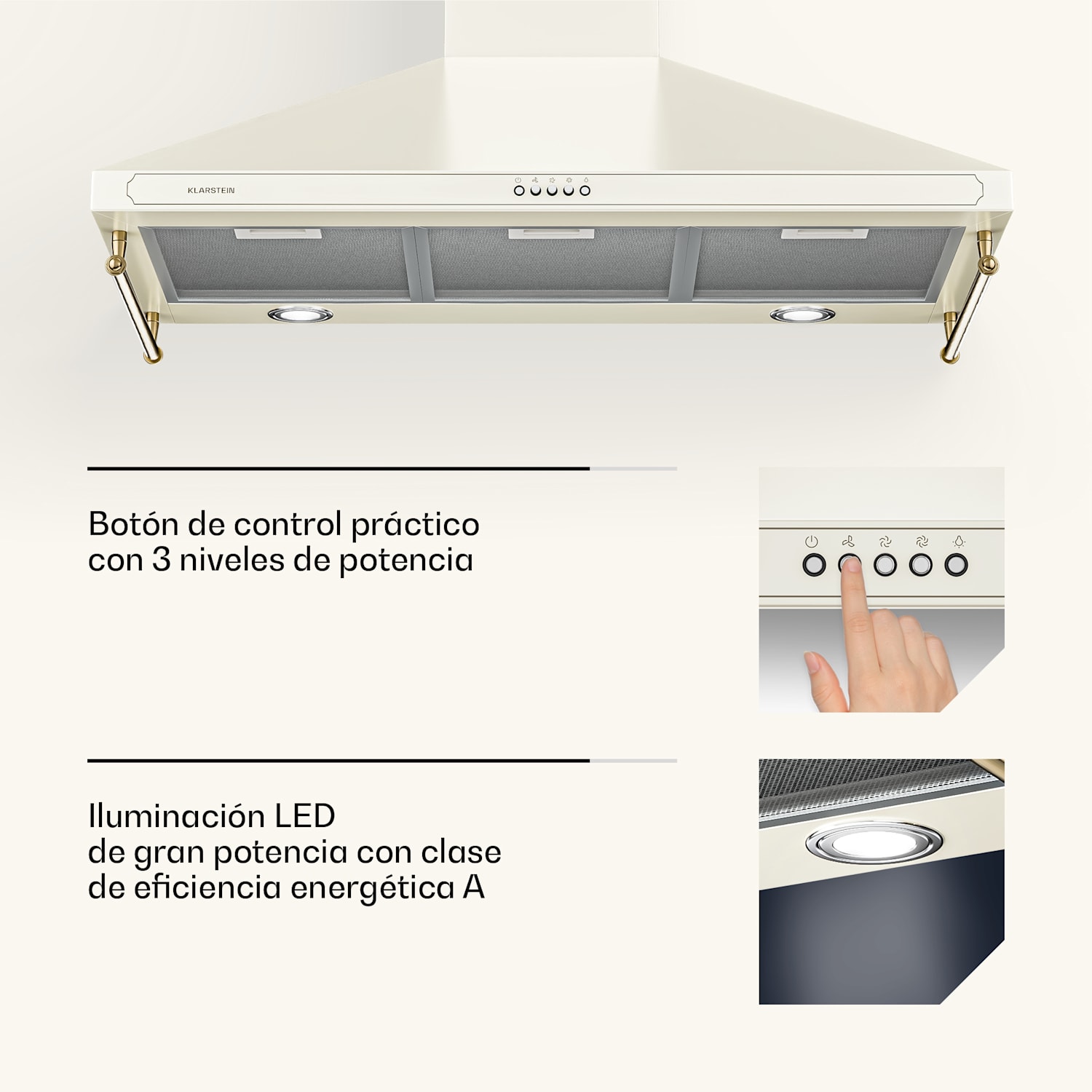 Victoria 90 Campana de cocina 90 cm Diseño retro 644,5 m³/h 2 lámparas led 90 cm | Crema Vintage