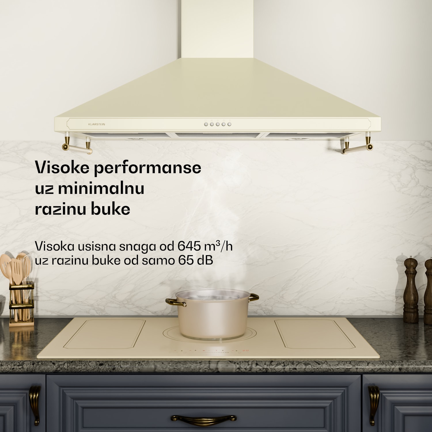 Victoria 90, kuhinjska napa, 90 cm, retro dizajn, 644 m³/h, 2 LED svjetla 90 cm | Vintage kremasta