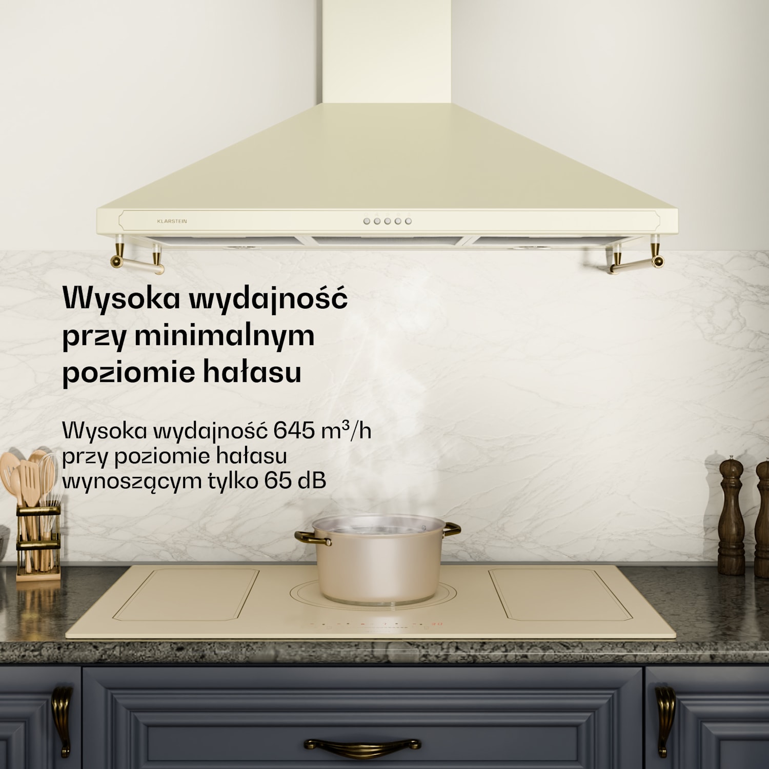 Victoria 90, okap kuchenny przyścienny, w stylu retro, 90 cm, 644,5 m³/h, 2 lampki LED 90 cm | Vintage Krem