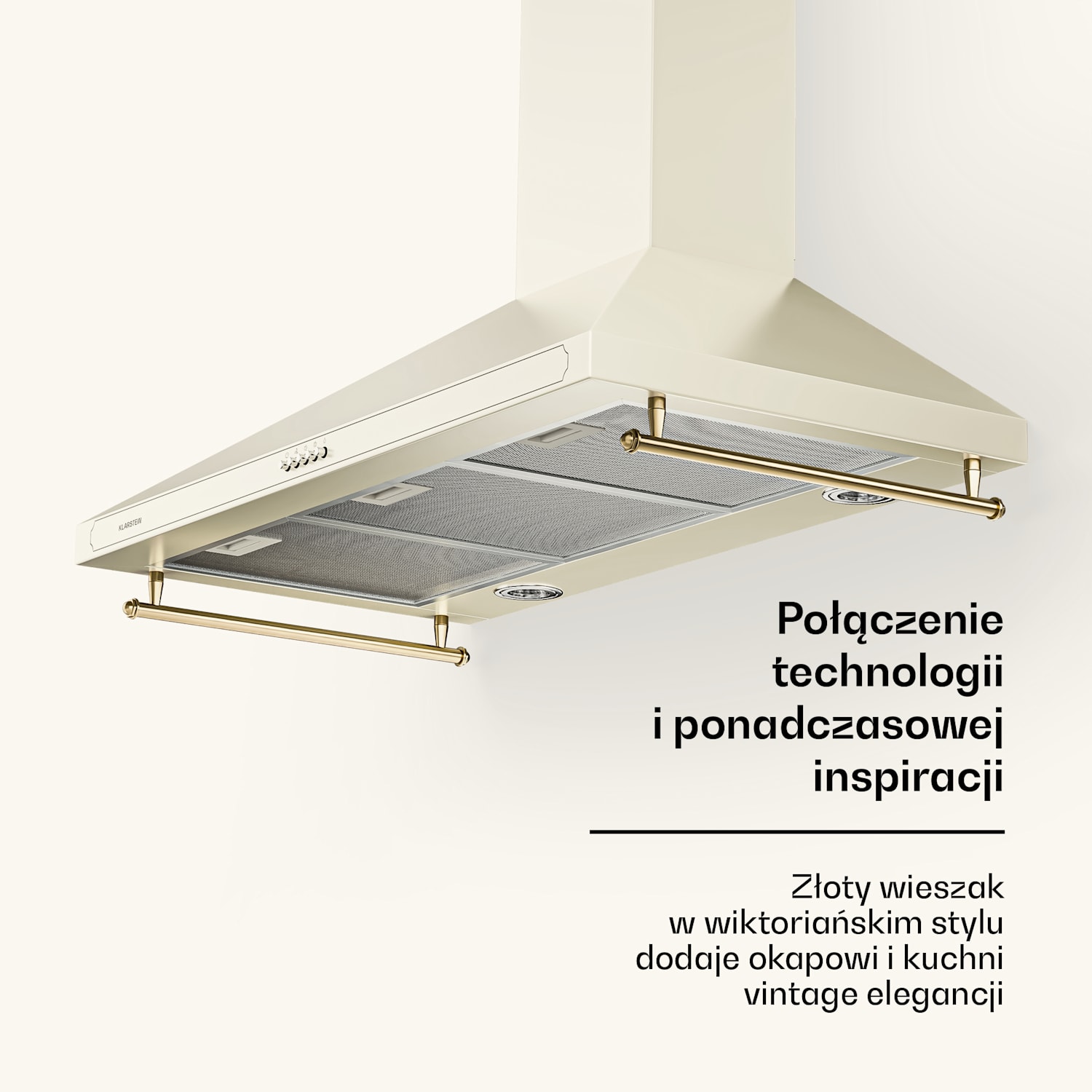 Victoria 90, okap kuchenny przyścienny, w stylu retro, 90 cm, 644,5 m³/h, 2 lampki LED 90 cm | Vintage Krem