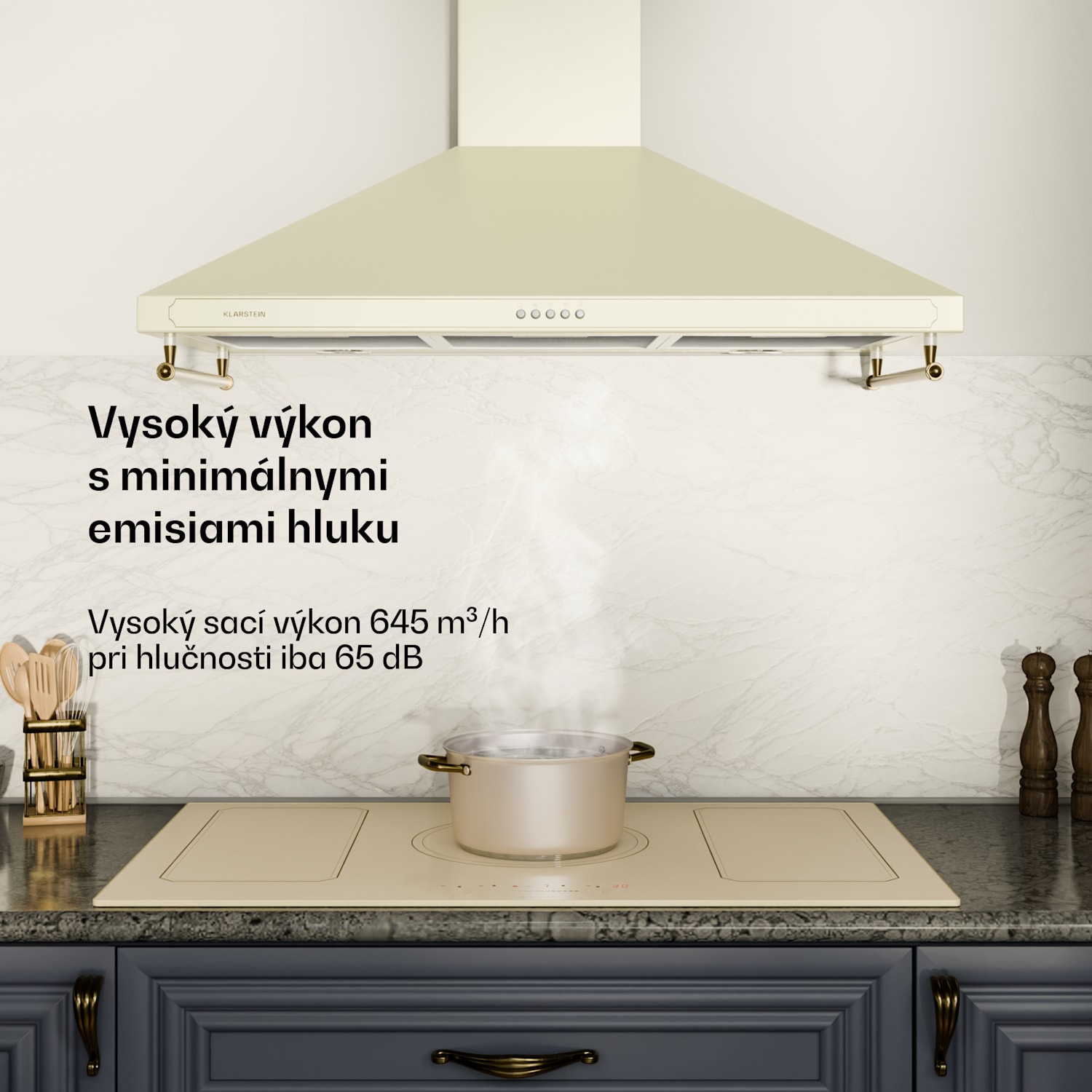 Victoria 90, digestor, 90 cm, nástenný, 644,5 m³/h, LED, retro dizajn, slonovinový 90 cm | Vintage Cream