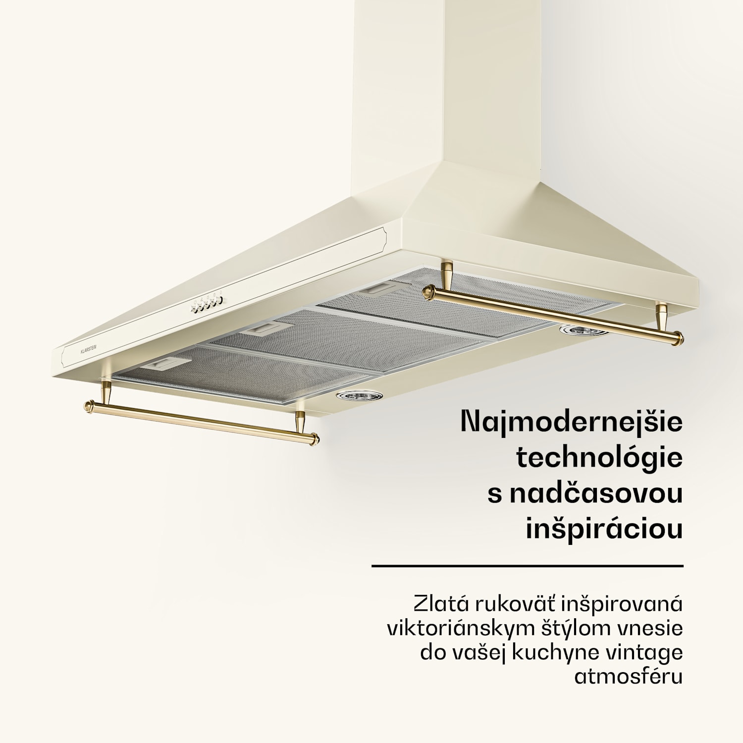 Victoria 90, digestor, 90 cm, nástenný, 644,5 m³/h, LED, retro dizajn, slonovinový 90 cm | Vintage Cream