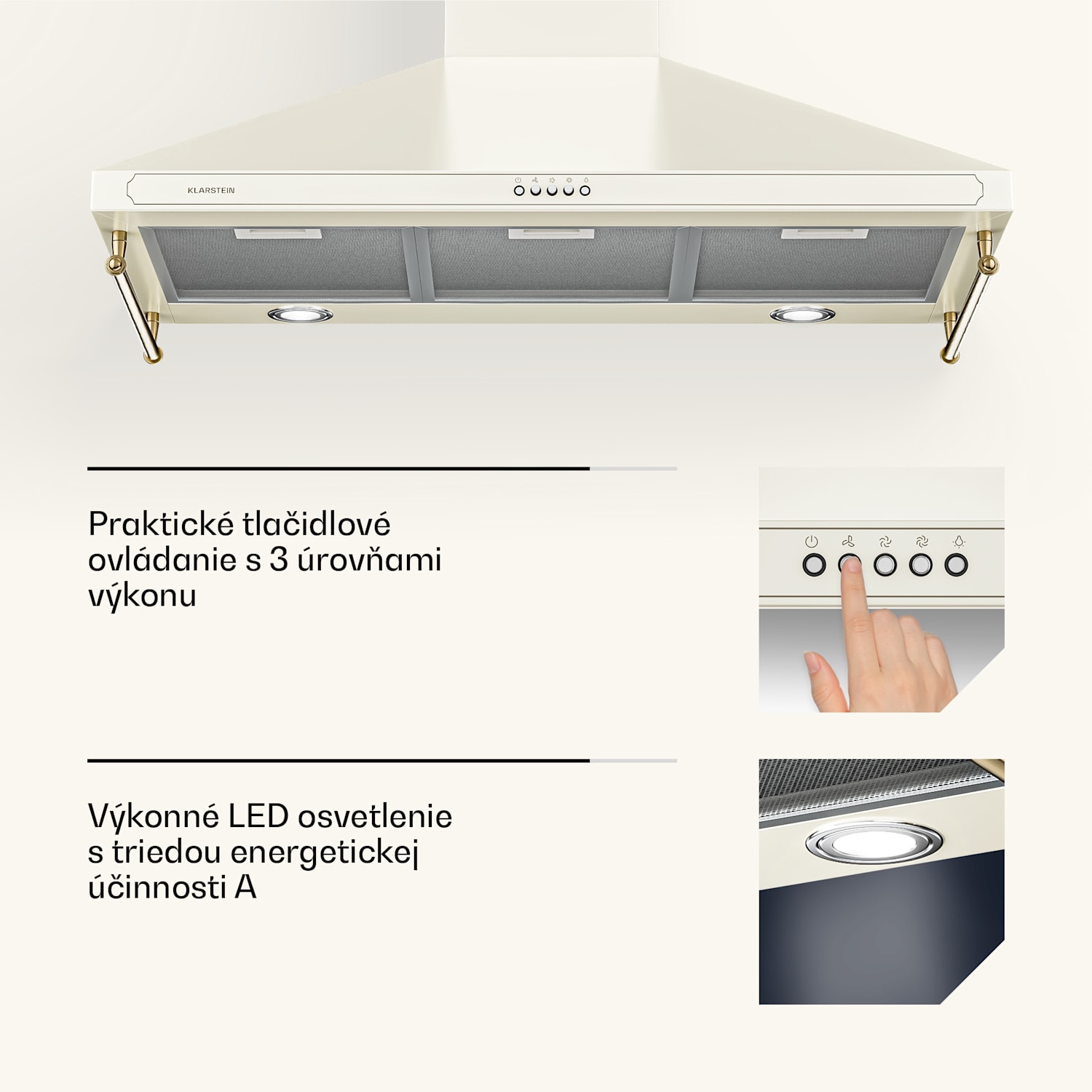 Victoria 90, digestor, 90 cm, nástenný, 644,5 m³/h, LED, retro dizajn, slonovinový 90 cm | Vintage Cream