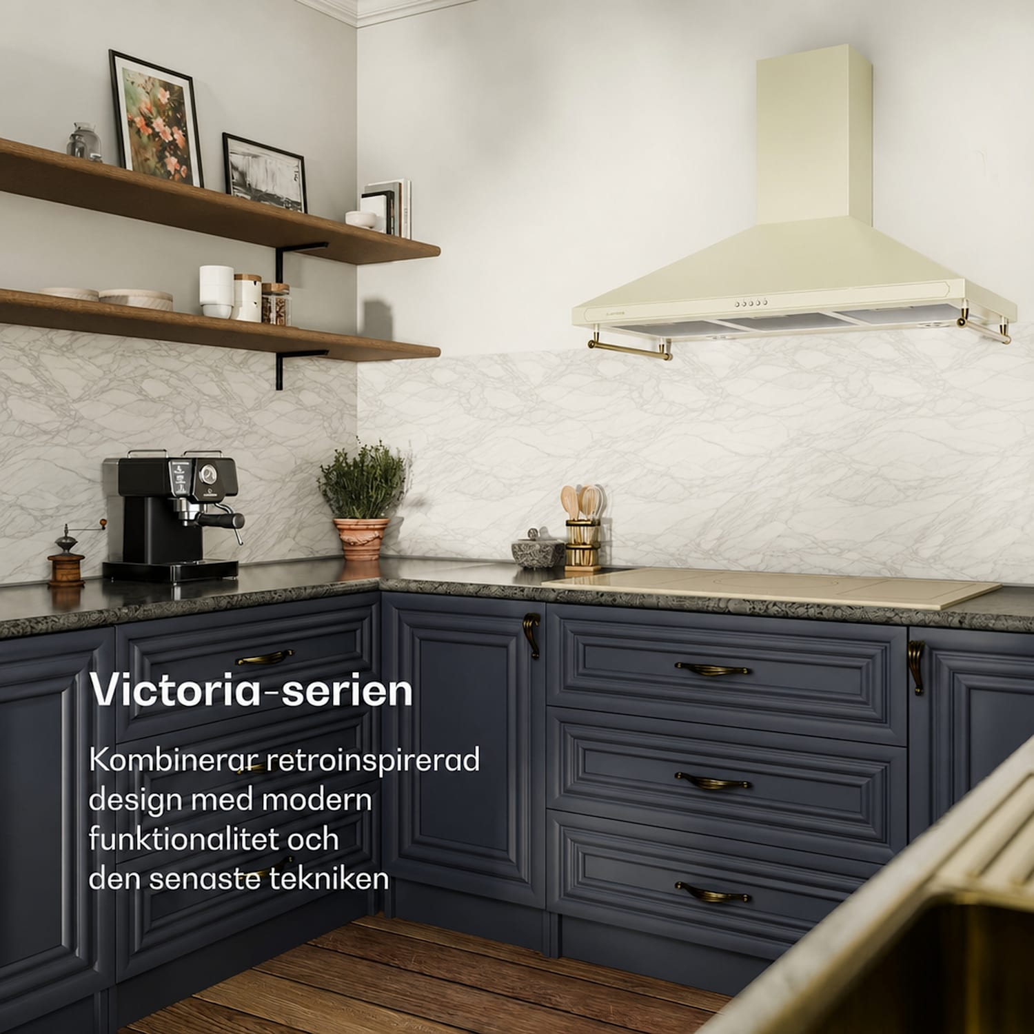Victoria 90 köksfläkt 90 cm retrodesign 630 m³/h 2 LED-lampor 90 cm | Creme