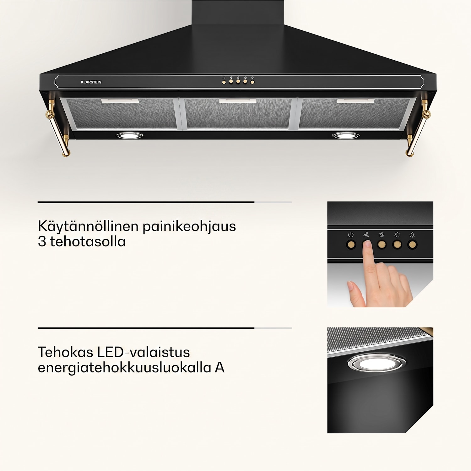 Victoria 90 liesituuletin 90 cm retromuotoilu 644,5 m³/h 2 LED-lamppua 90 cm | Musta