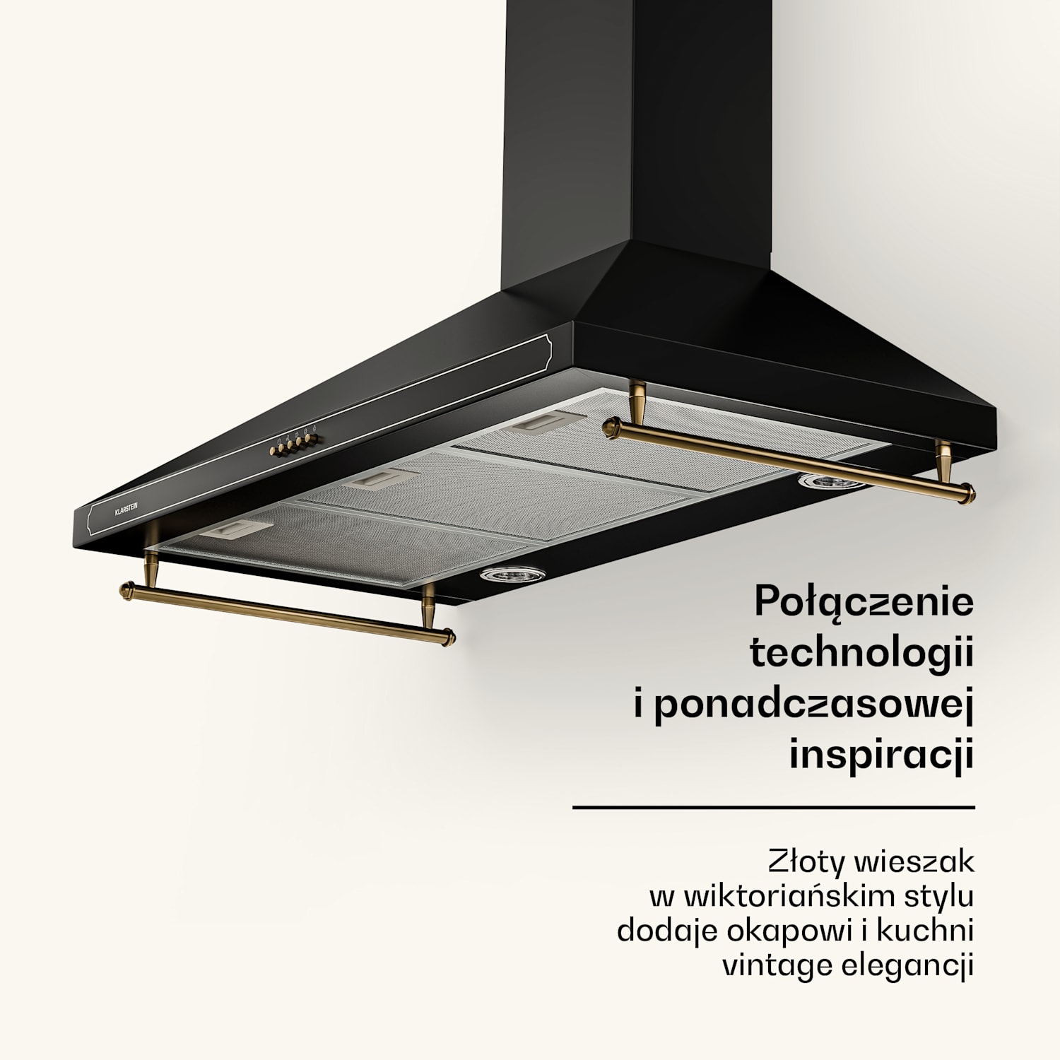 Victoria 90, okap kuchenny przyścienny, w stylu retro, 90 cm, 644,5 m³/h, 2 lampki LED 90 cm | Czarny