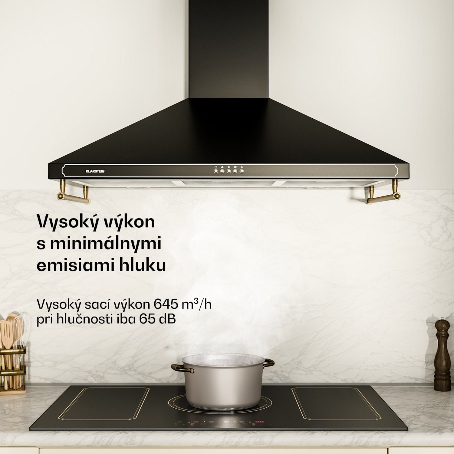 Victoria 90, digestor, 90 cm, nástenný, 644,5 m³/h, LED, retro dizajn, slonovinový 90 cm | Čierna