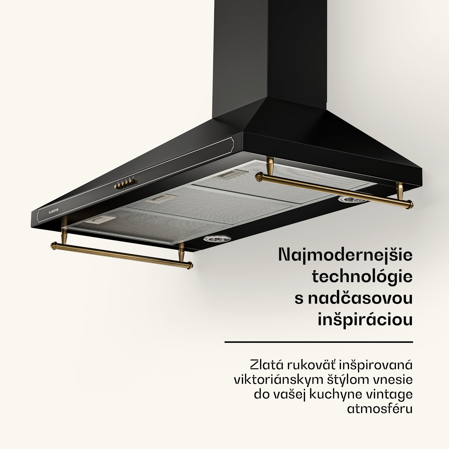 Victoria 90, digestor, 90 cm, nástenný, 644,5 m³/h, LED, retro dizajn, slonovinový 90 cm | Čierna