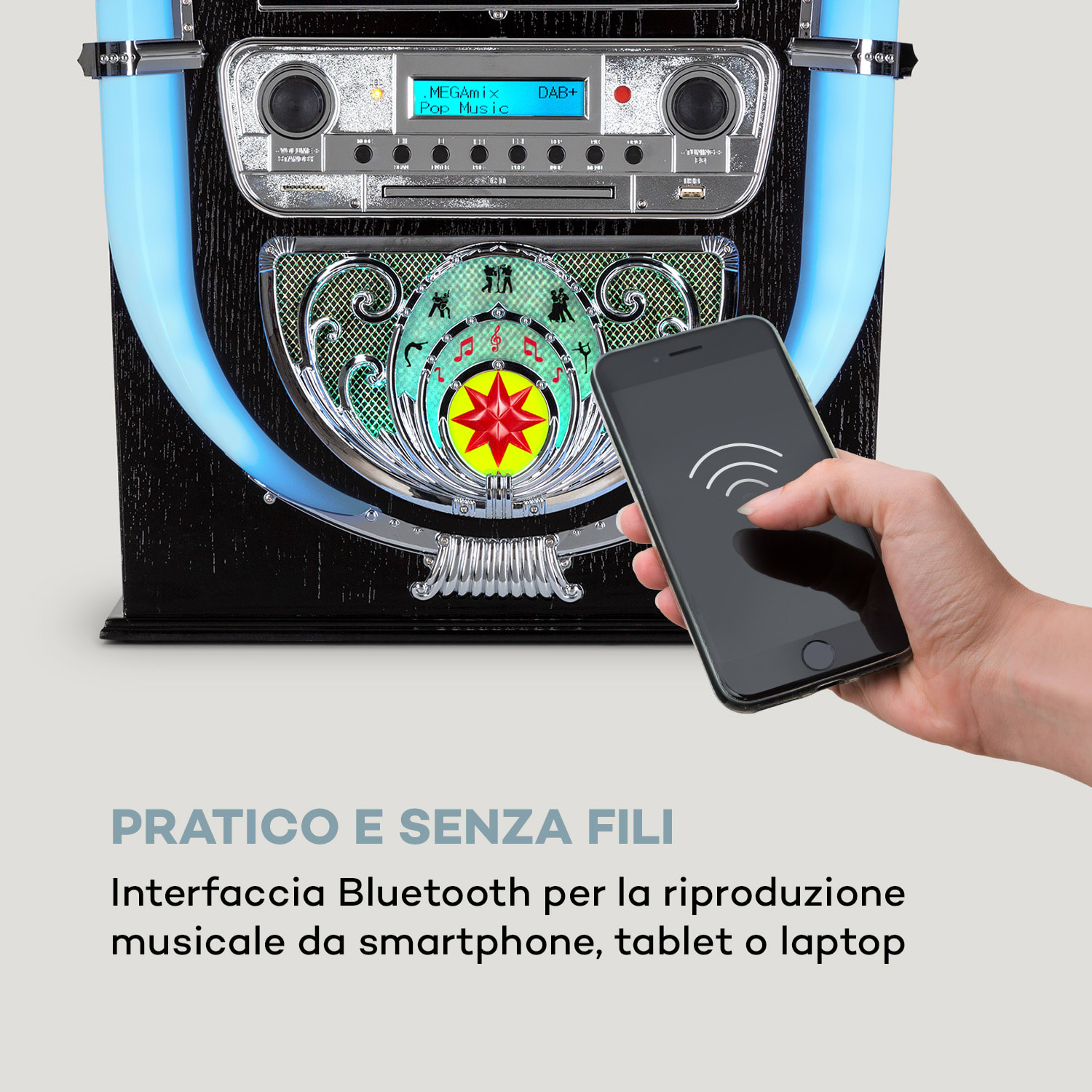 Jukebox Graceland Mini lettore CD giradischi DAB+/FM Radio LED 