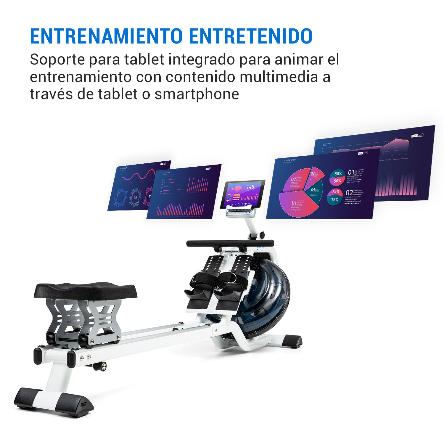 Flow M2 Remo de agua con ordenador de entrenamiento y hasta 150 kg de capacidad Blanco