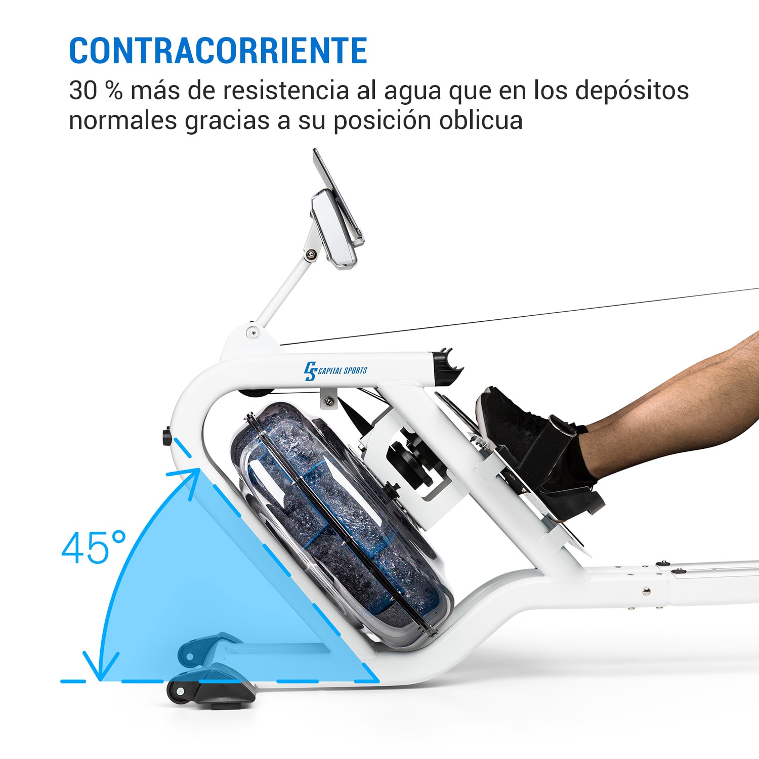 Flow M2 Remo de agua con ordenador de entrenamiento y hasta 150 kg de capacidad Blanco