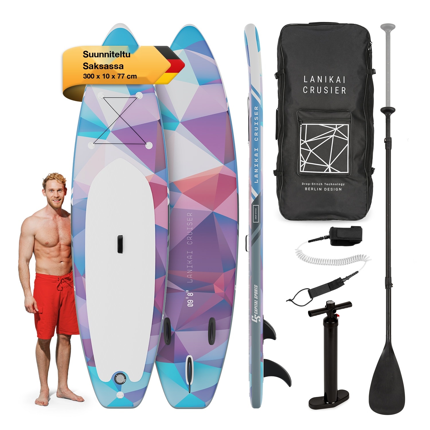 Lanikai Cruiser 9.8 puhallettava SUP-lautasetti 305 x 77 x 10 Sinipunainen