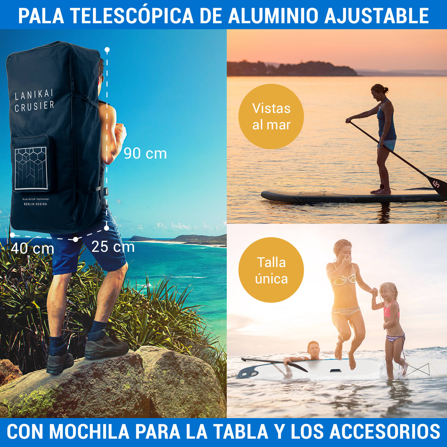 Lanikai Cruiser 9.8 Tabla de SUP inflable Juego de tabla SUP 305x77x10 Gris / blanco