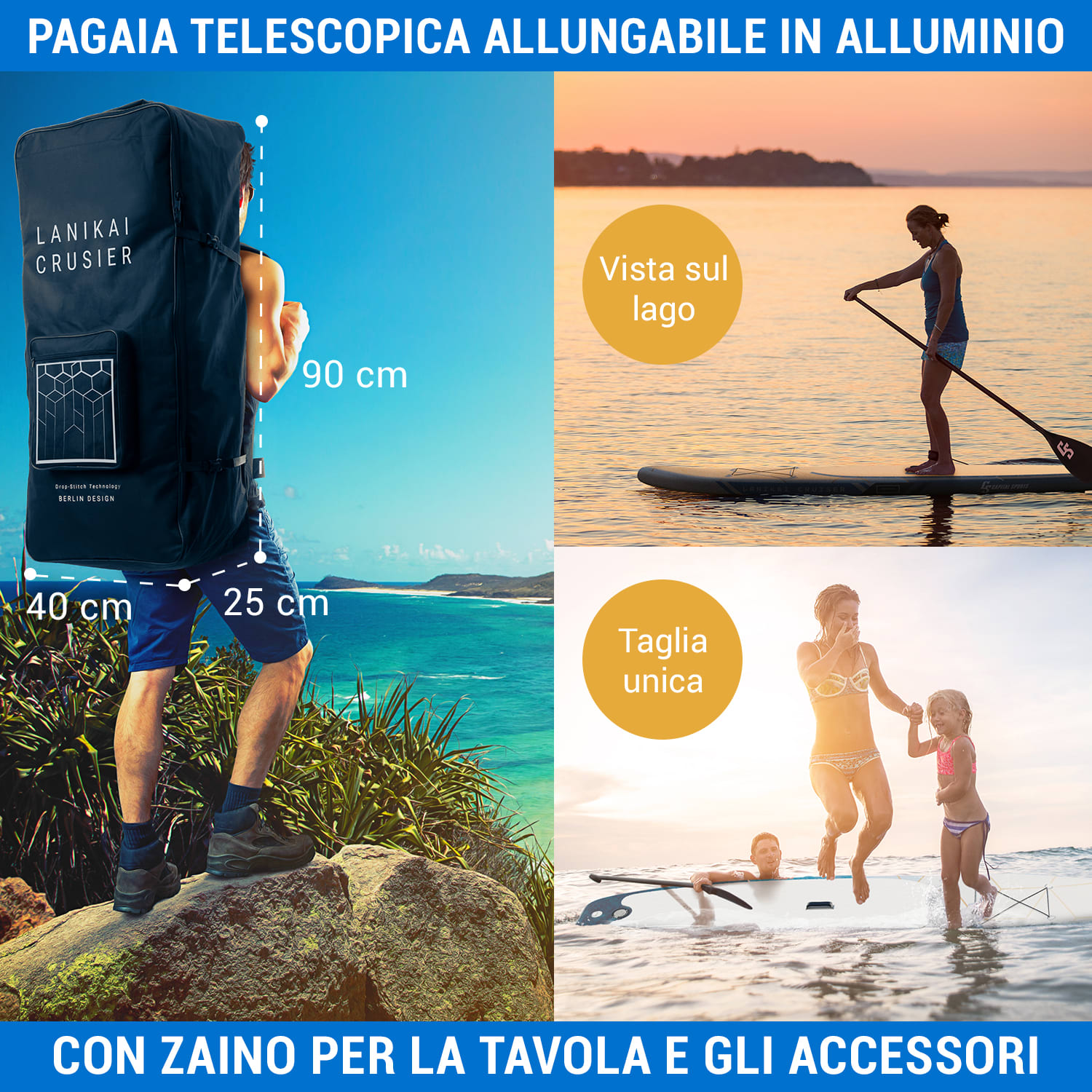 Lanikai Cruiser 9.8 - Set tavola SUP gonfiabile, 305x77x10 Grigio / Bianco