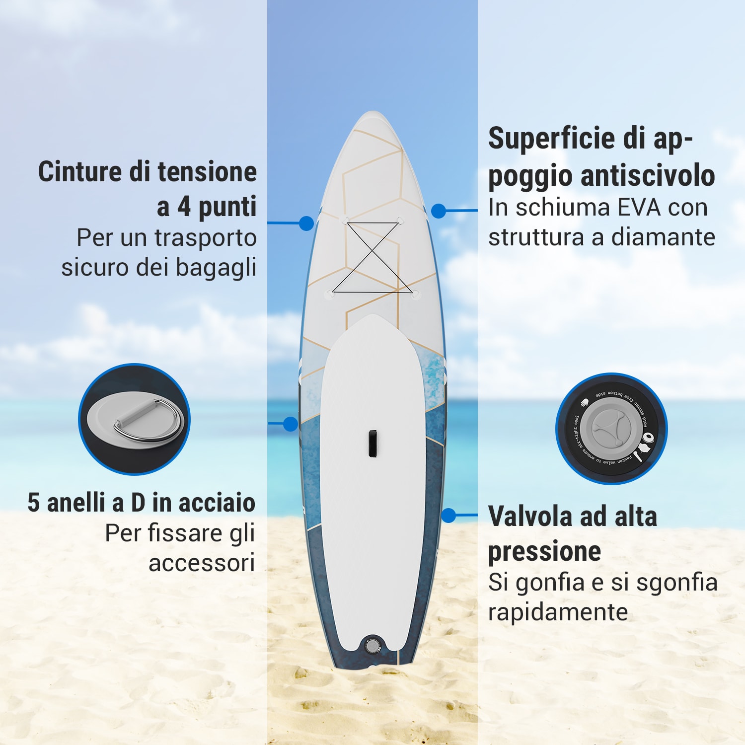 Lanikai Cruiser 9.8 - Set tavola SUP gonfiabile, 305x77x10 Grigio / Bianco