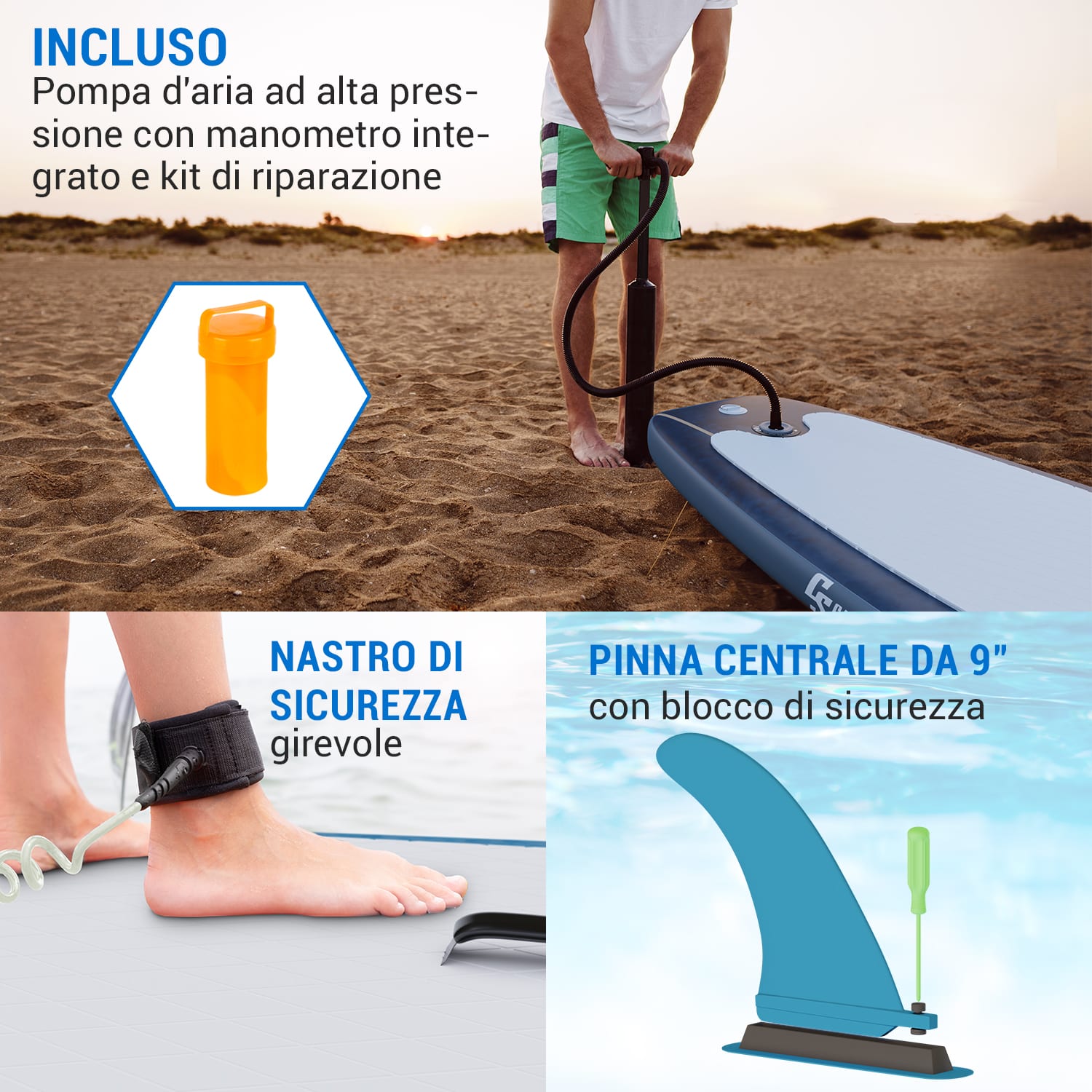 Lanikai Cruiser 9.8 - Set tavola SUP gonfiabile, 305x77x10 Grigio / Bianco