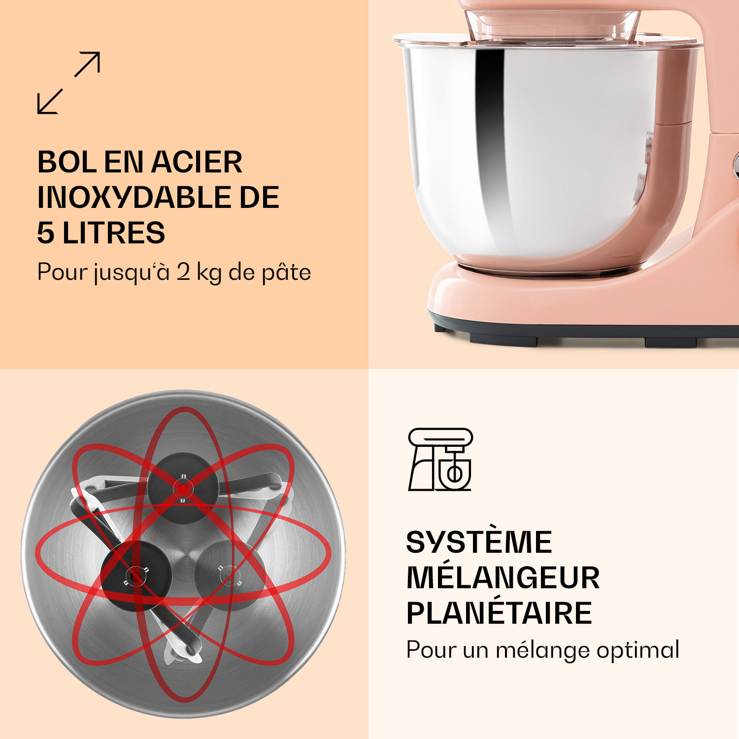 Bella Pico 2G robot de cuisine 1300W 1.7 cv 6 vitesses 5 litres Rose Tendre
