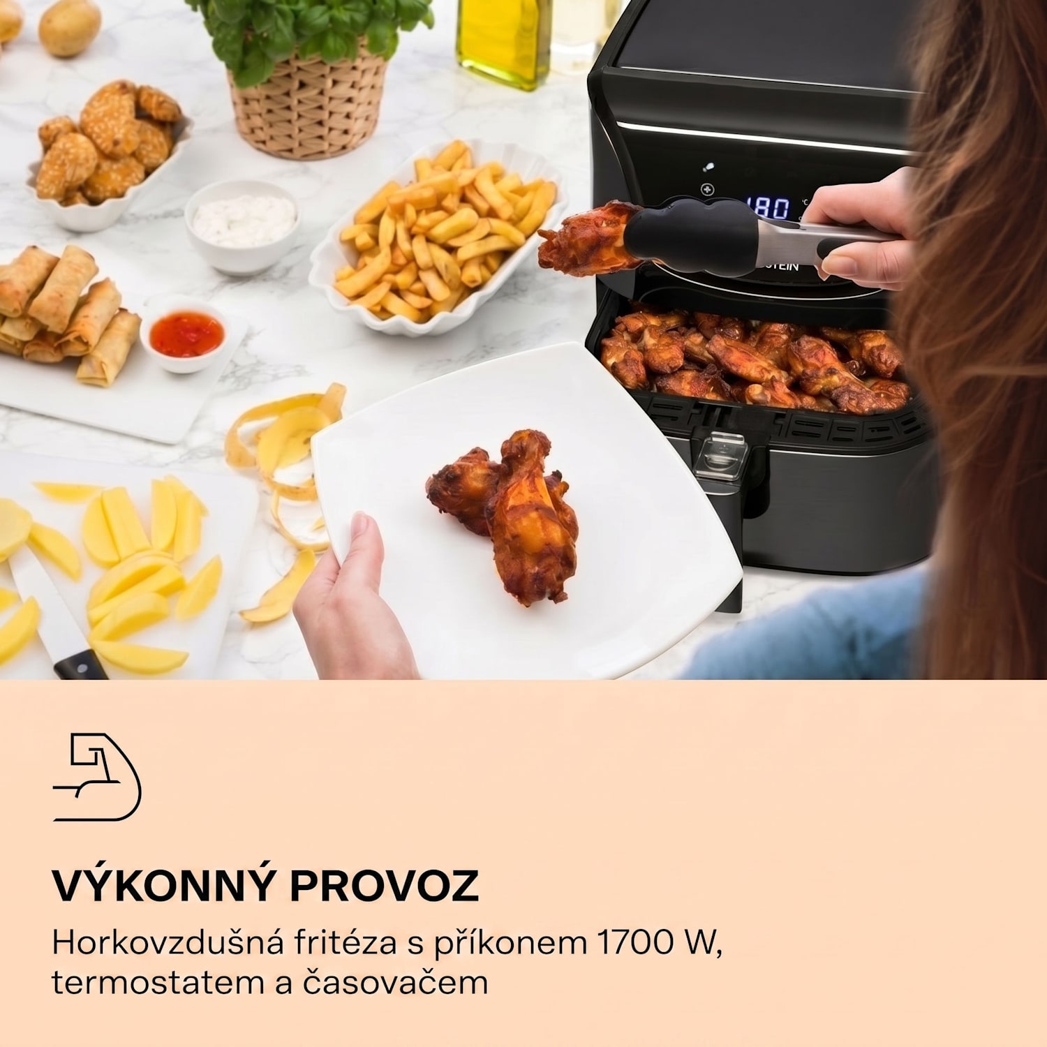 AeroVital Deluxe, horkovzdušná fritéza, 1700 W, 5 l, nerezová Deluxe. | Černá metalíza