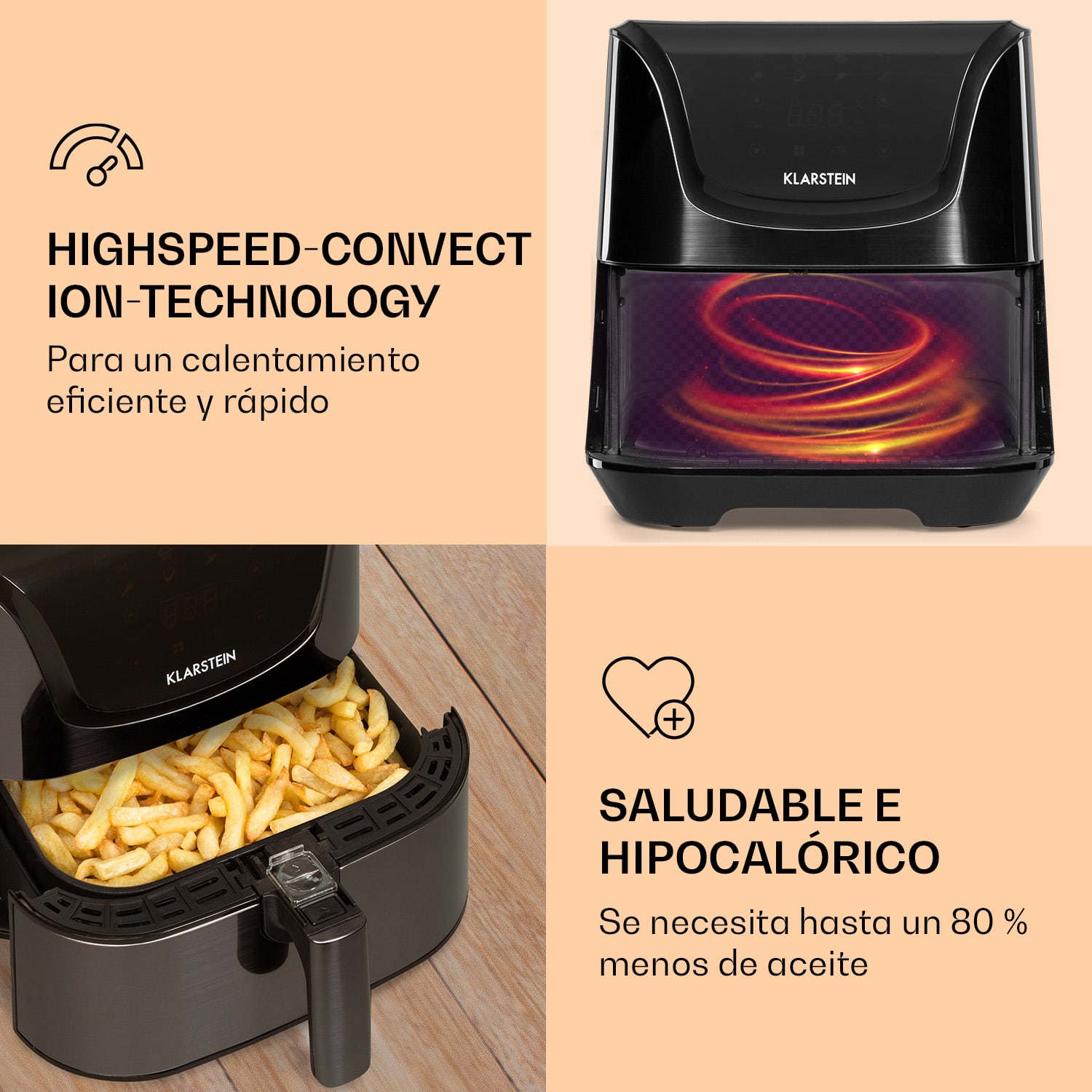 Aero Vital deluxe Freidora sin aceite 1700W 5,4 L Acero inoxidable Plateado De lujo | Negro Metalizado