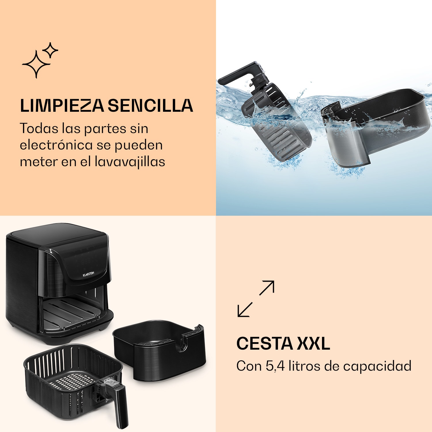 Aero Vital deluxe Freidora sin aceite 1700W 5,4 L Acero inoxidable Plateado De lujo | Negro Metalizado