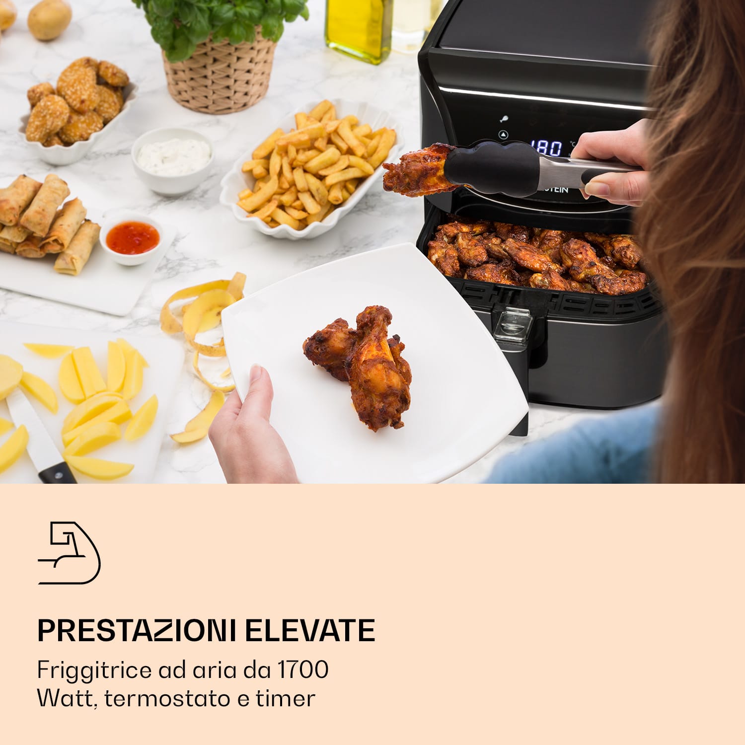 Aero Vital deluxe Friggitrice ad Aria 1700W 5,4 Litri Accio Inox argento Deluxe. | Nero metallizzato
