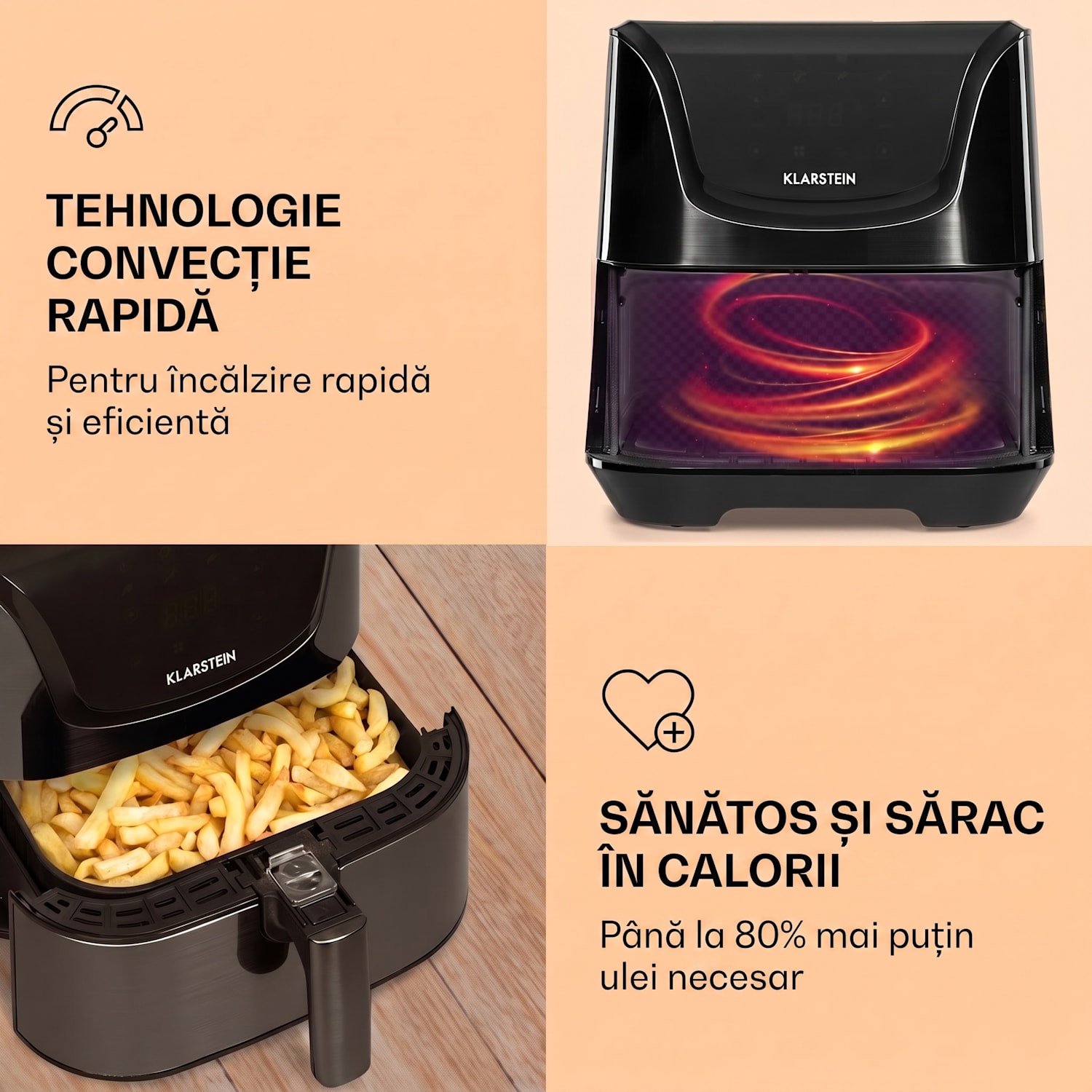 AeroVital Deluxe, friteuză cu aer cald, 1700 W, 5 l, oțel inoxidabil Deluxe. | Negru metalic