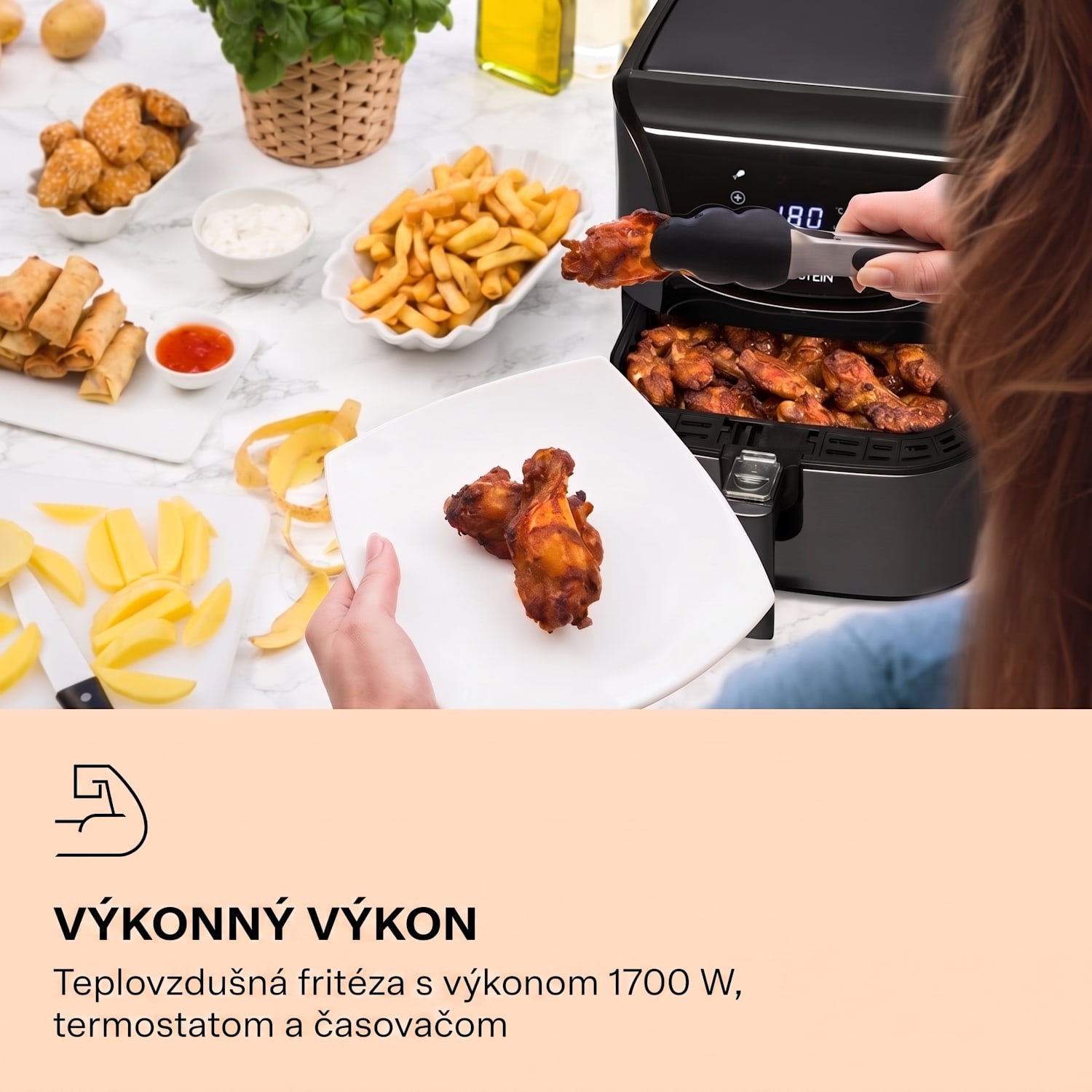 AeroVital Deluxe, teplovzdušná fritéza, 1700 W, 5 l, nehrdzavejúca oceľ Deluxe | Čierna metalíza