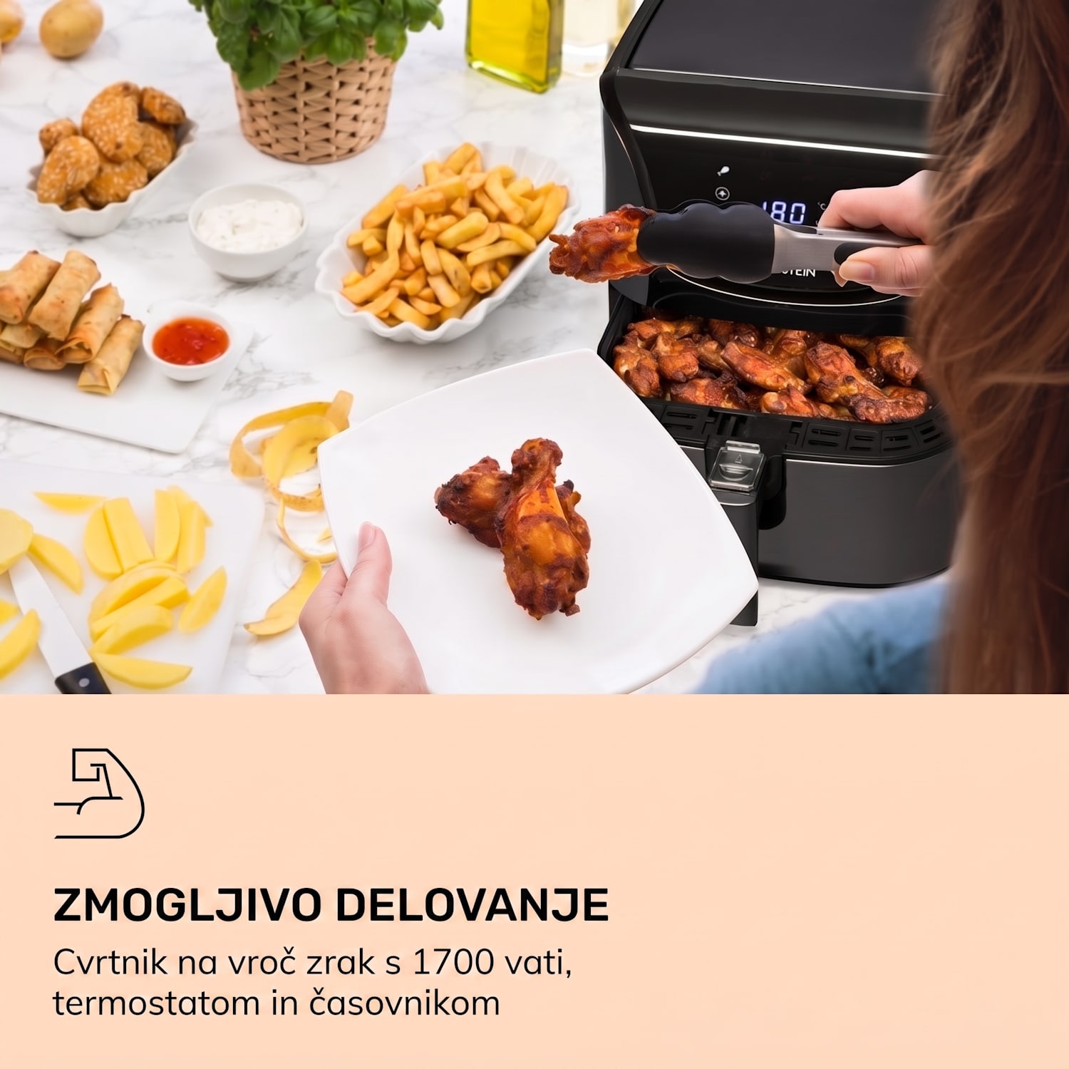 AeroVital Deluxe, toplozračni cvrtnik, 1700 W, 5 l, nerjaveče jeklo, srebrna Deluxe. | Črna kovinska barva