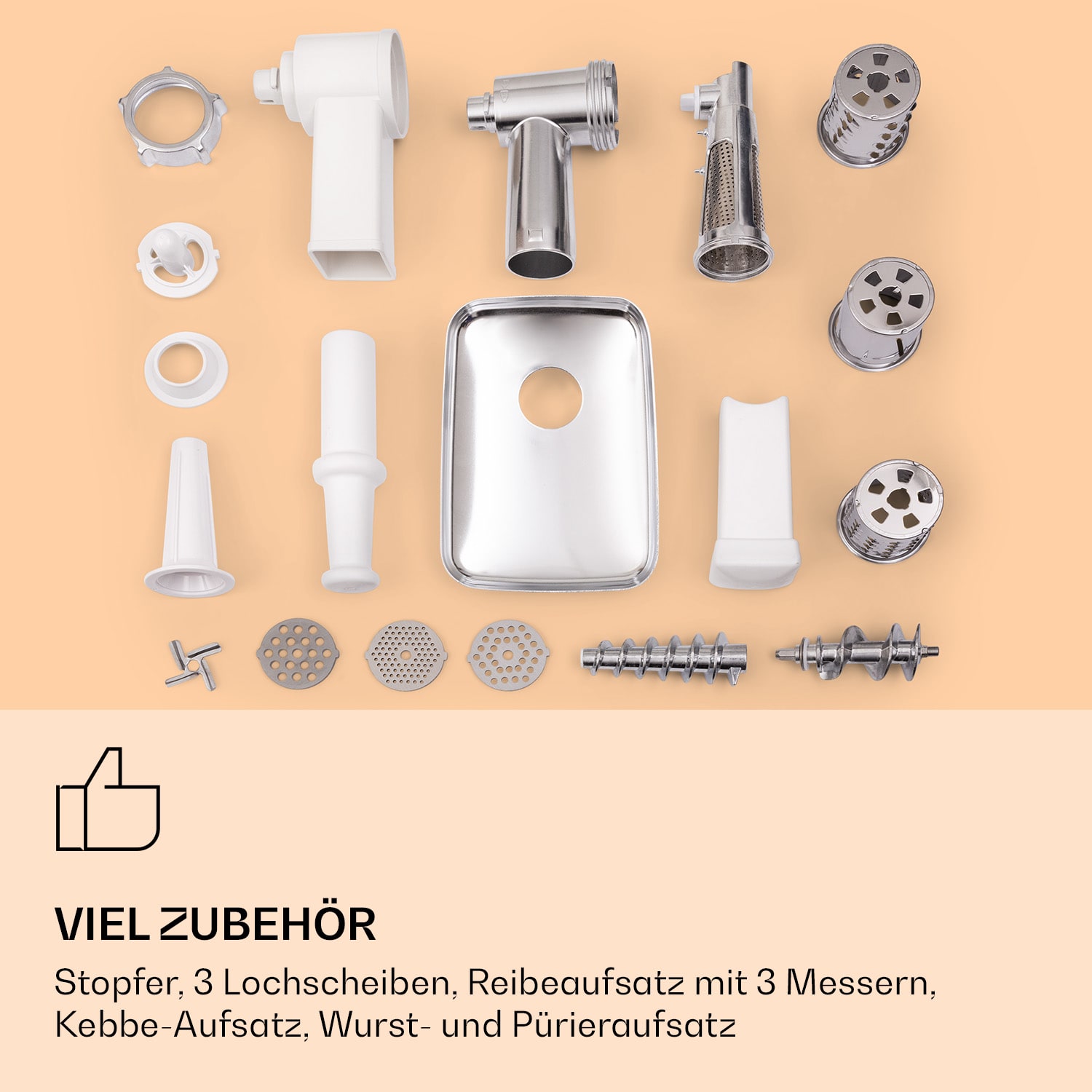 Mighty Mince elektrischer Fleischwolf 500 - 1361 Watt 3 Lochscheiben Weiß