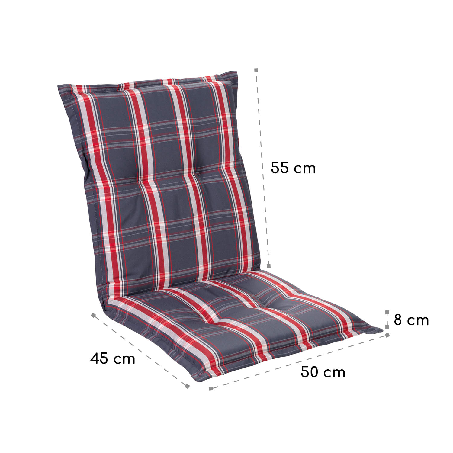 Prato, Imbottitura, Schienale Basso, Sedia da Giardino, Poliestere, 50x100x8cm 1 x cuscino di seduta | Rosso / Grigio