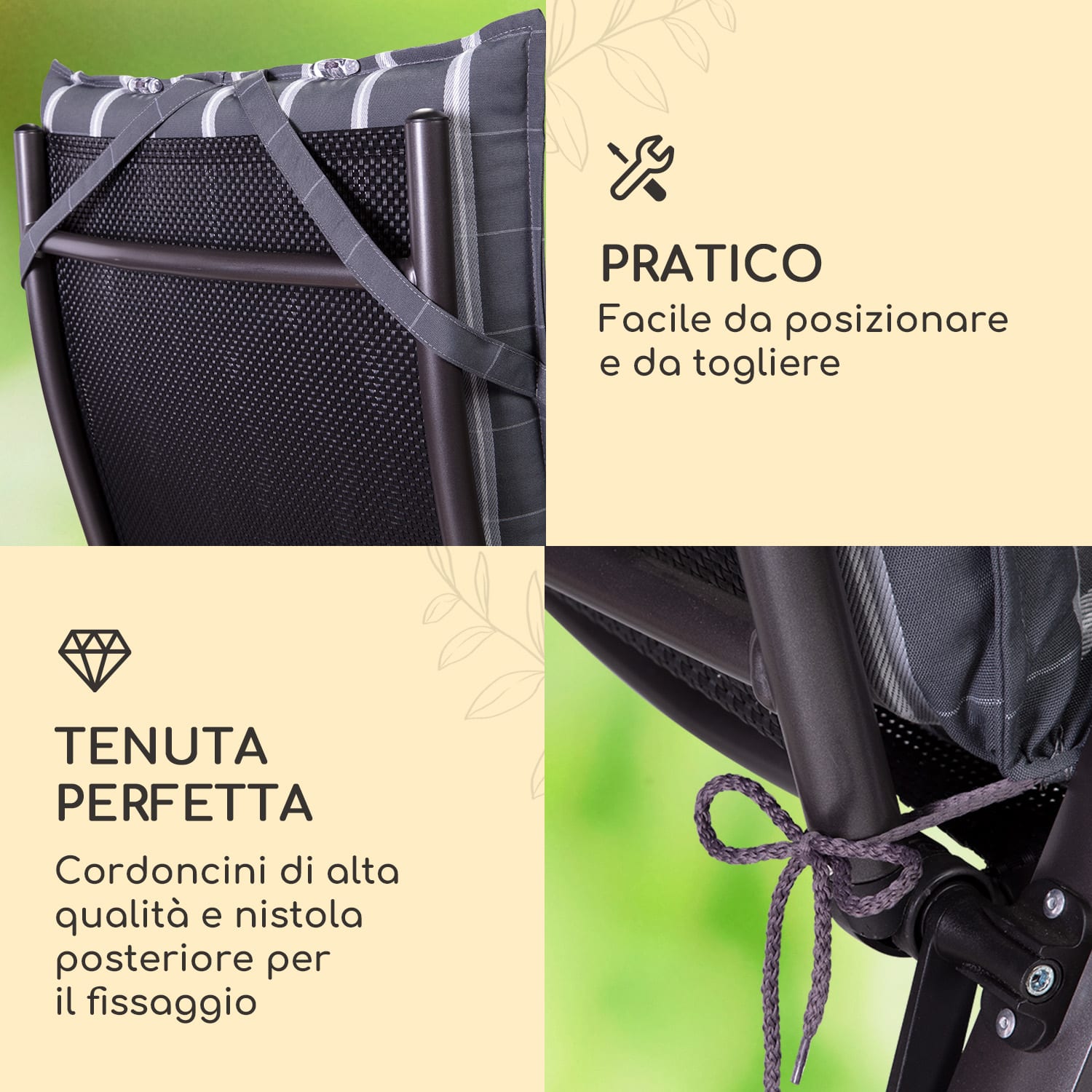 Sylt, Imbottitura, Schienale Alto, Sedia da Giardino, Poggiatesta, Poliestere, 50x120x9cm 1 x cuscino di seduta | Grigio / chiaro grigio