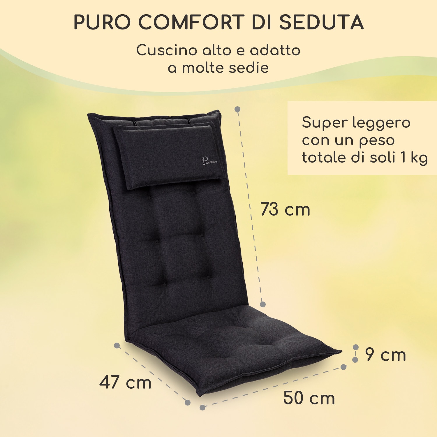 Sylt, Imbottitura, Schienale Alto, Sedia da Giardino, Poggiatesta, Poliestere, 50x120x9cm 1 x cuscino di seduta | Blu / Antracite