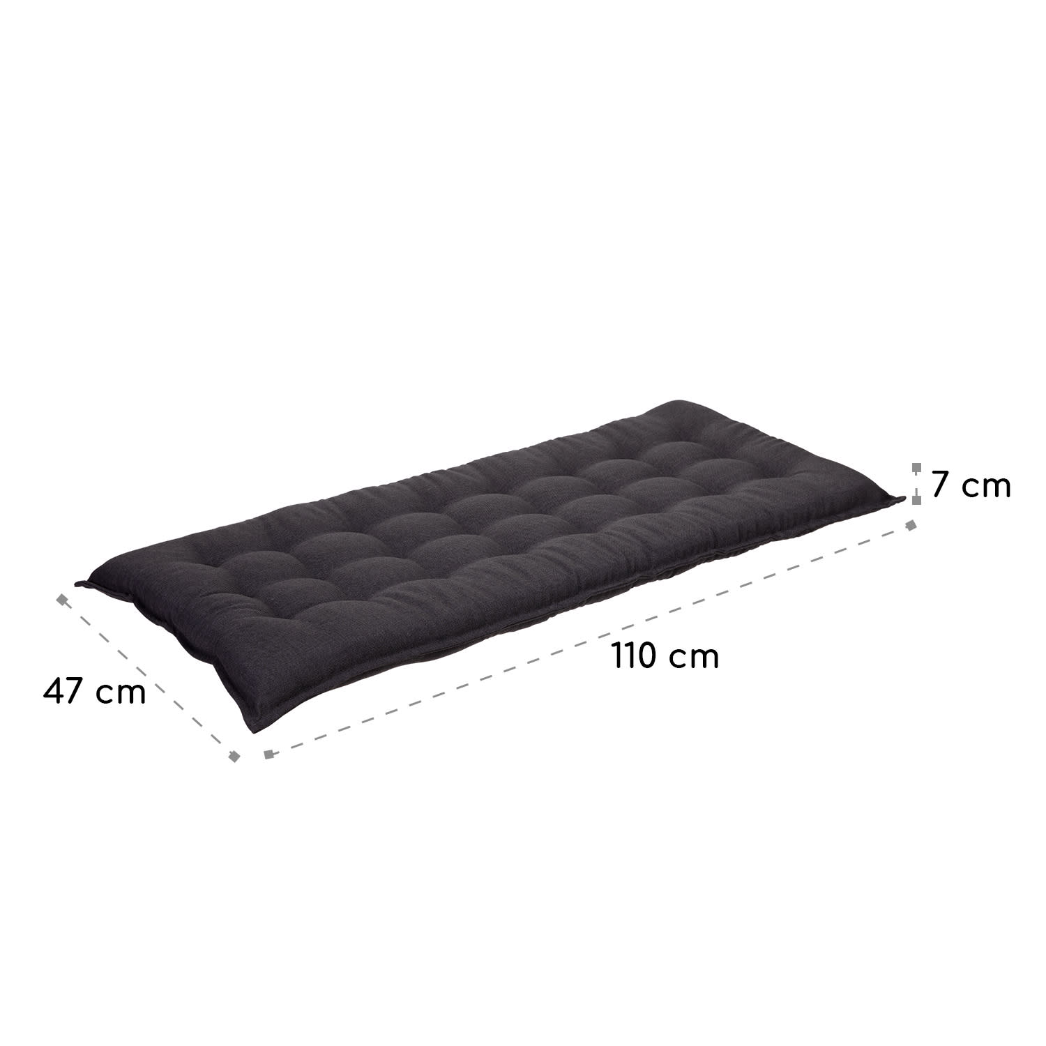Naxos Cojín para banco exterior Cojín acolchado Núcleo de espuma Poliéster estructural 110x7x47cm 110 x 7 x 47 cm | Antracita