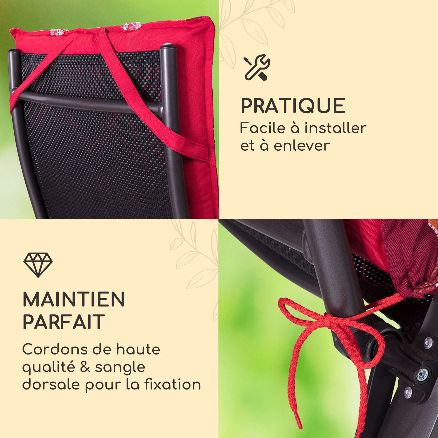 Sylt coussin de fauteuil appuie-tête pour dossier haut Polyester 50x120x9cm 1 x coussin de siege | Rouge à carreaux
