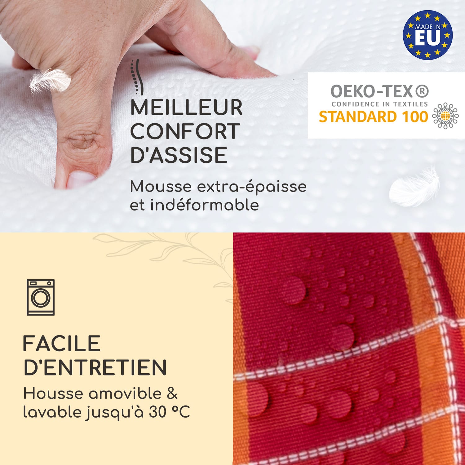 Sylt coussin de fauteuil appuie-tête pour dossier haut Polyester 50x120x9cm 1 x coussin de siege | Rouge à carreaux