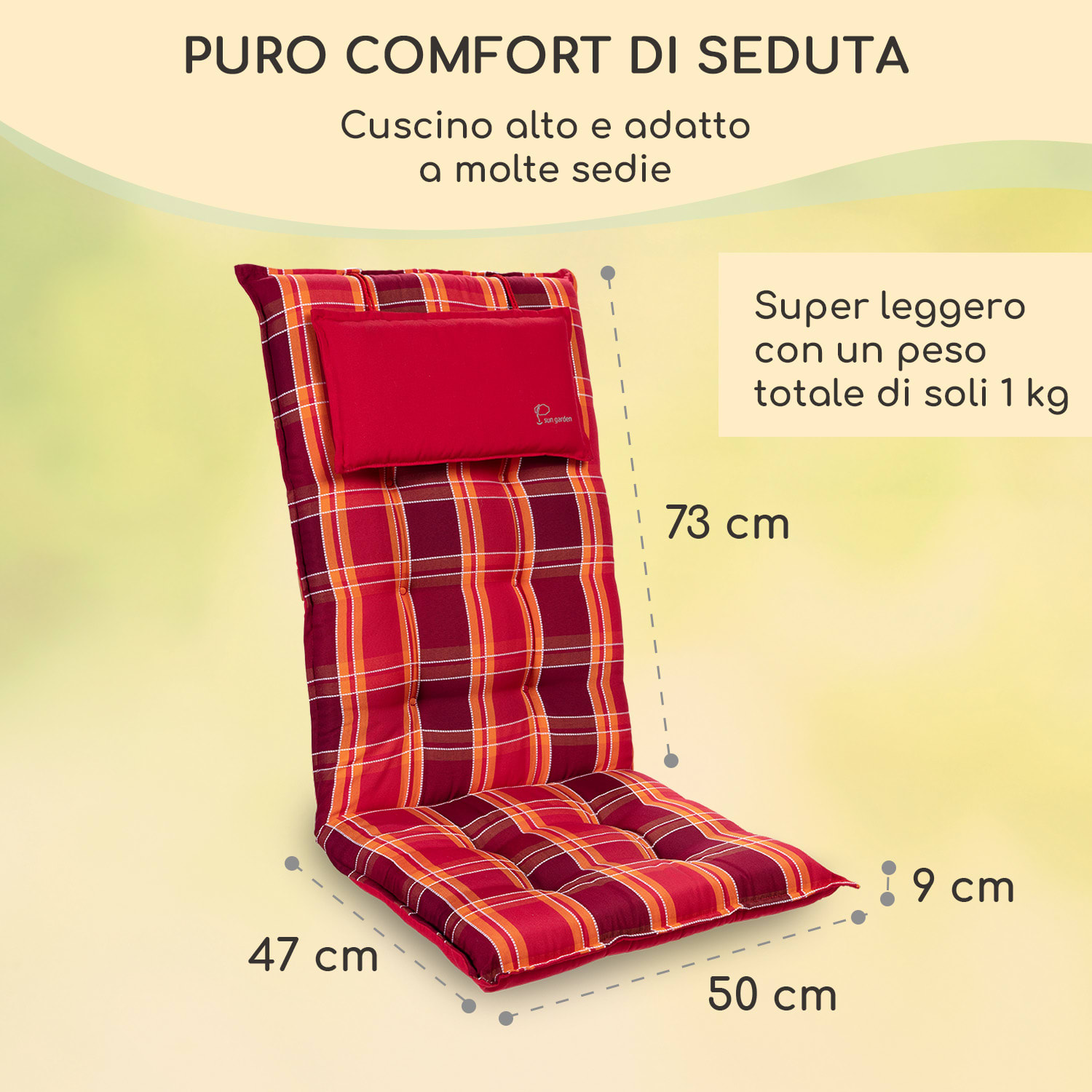 Sylt, Imbottitura, Schienale Alto, Sedia da Giardino, Poggiatesta, Poliestere, 50x120x9cm 1 x cuscino di seduta | Plaid rosso